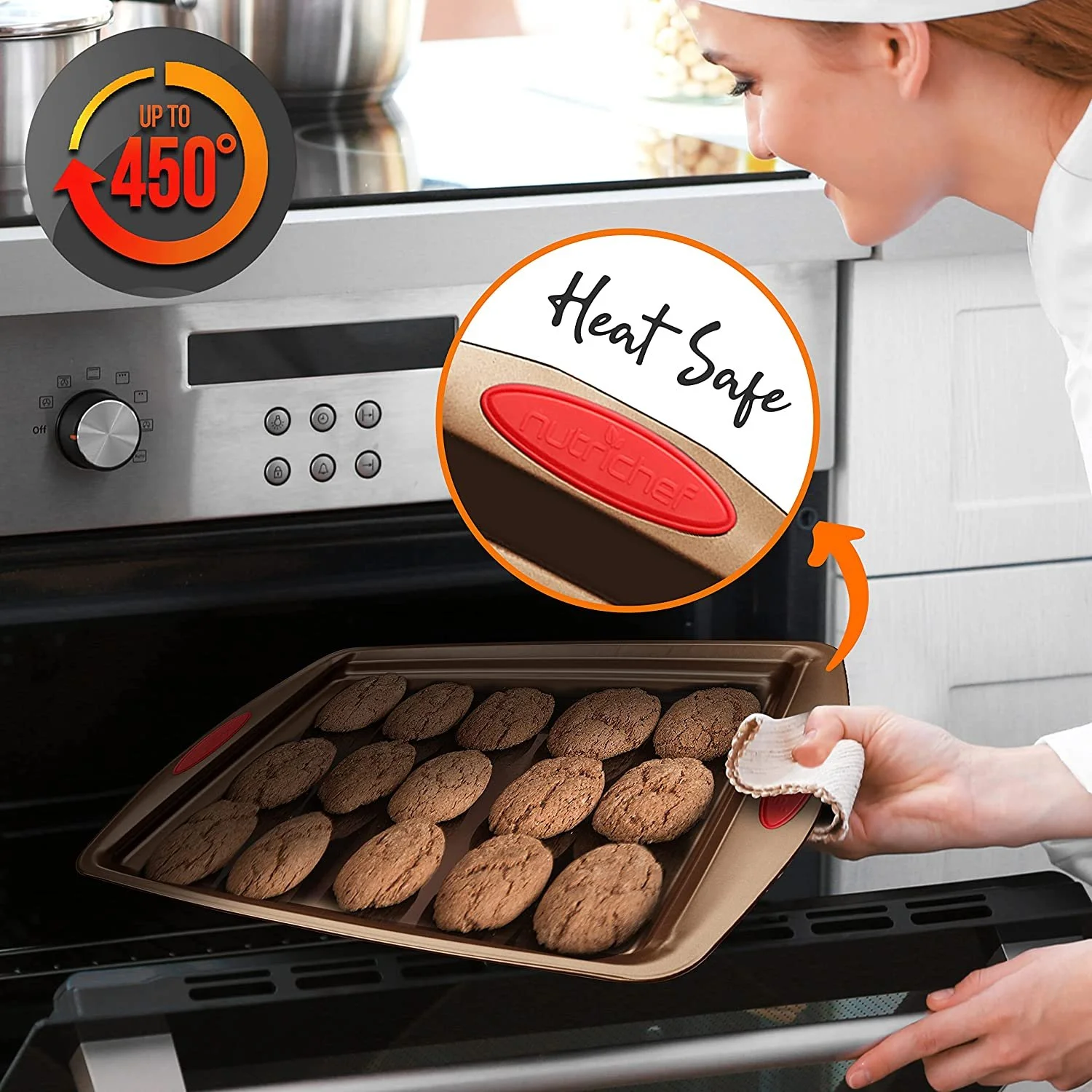 NutriChef Baking Pan 15-Piece Nonstick Golden Carbon Steel Bakeware Set