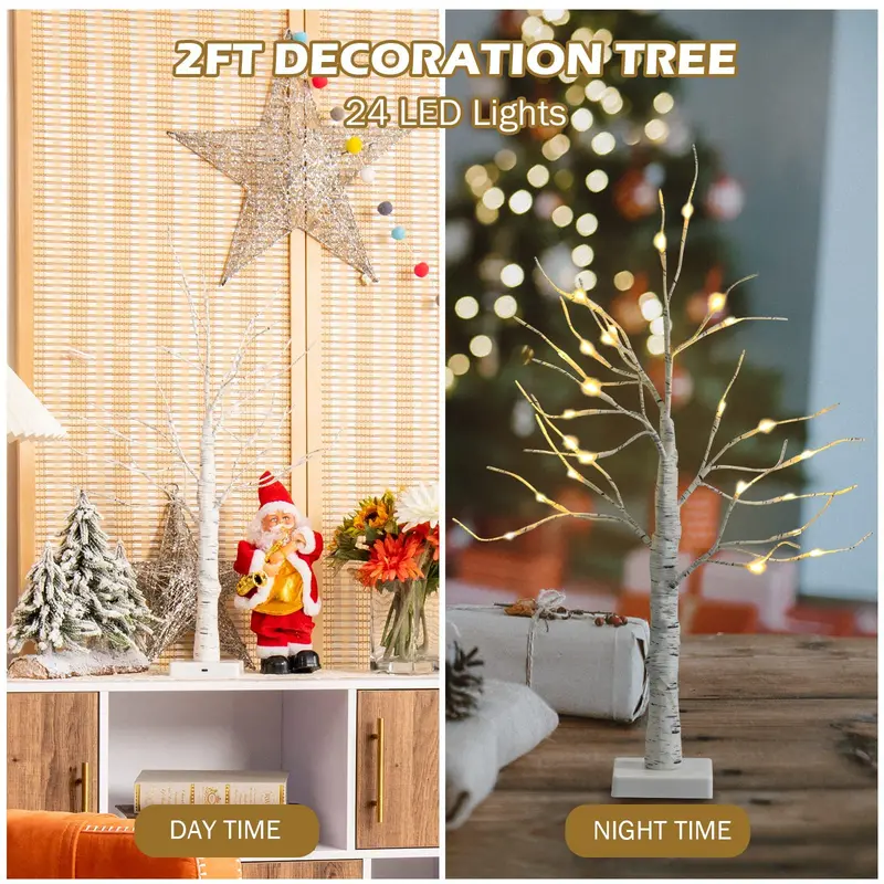 2-Foot Lighted Birch Branch Tree – Compact White Artificial Christmas Accent