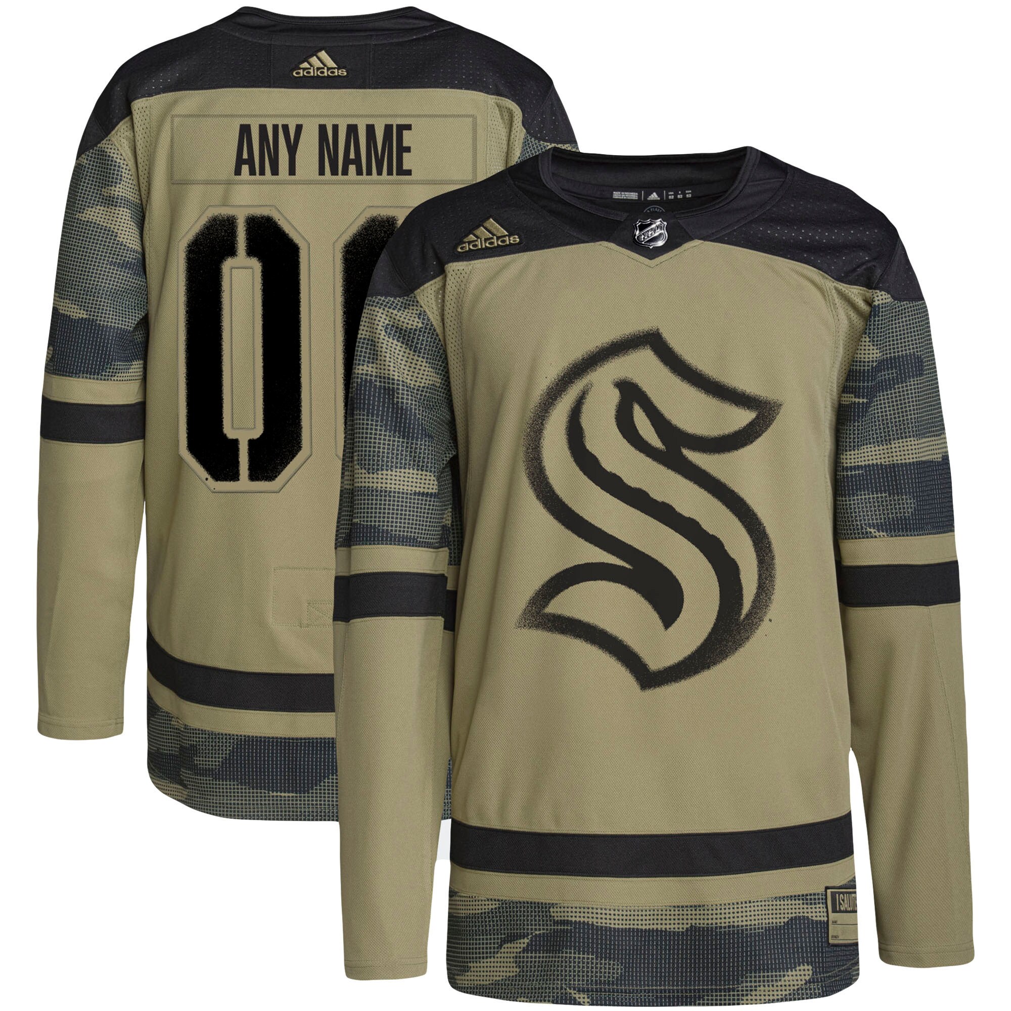 Seattle Kraken  Military Appreciation Team  Custom Practice Jersey – Camo