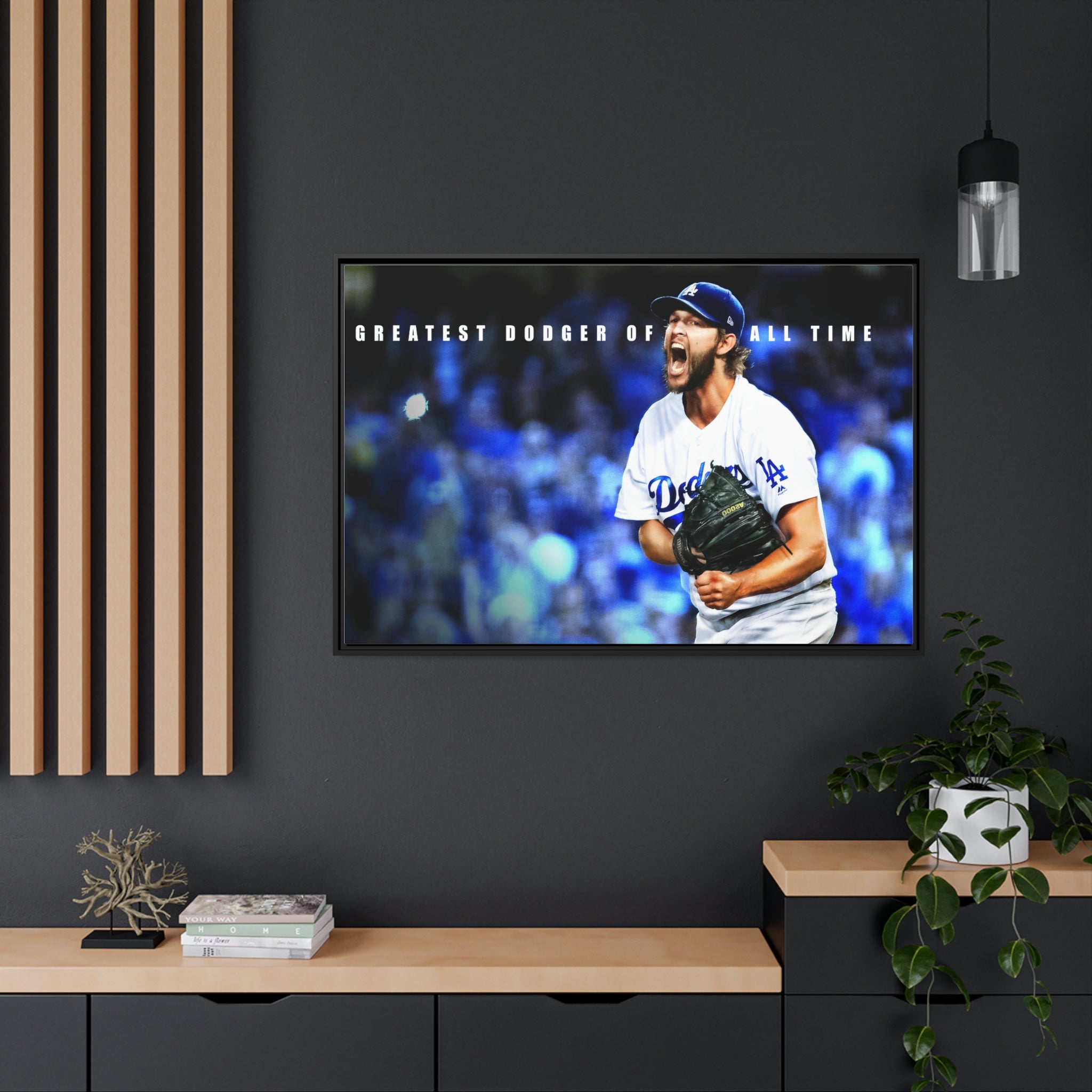 Clayton Kershaw Los Angeles Dodgers Greatest of All Time Premium Wall Art Framed Canvas