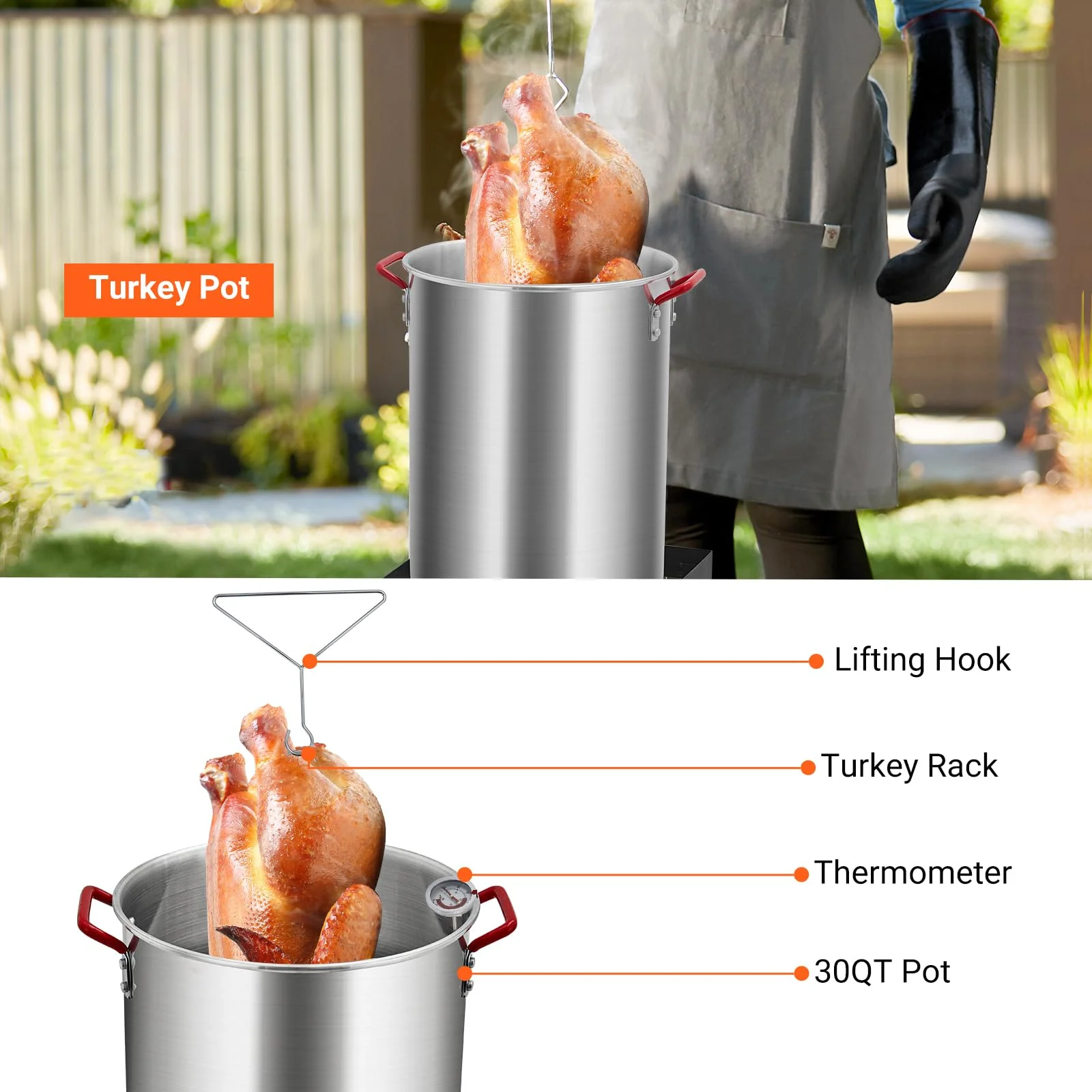 Soonbuy 30 QT Turkey Fryer Cooker Set and 10 QT Kit,50,000 BTU Aluminum Turkey Deep Fryer and Propane Burner Kit,Outdoor Propane Deep Fryers Stove Burner Stand,Baskets,Marinade Injector, Temperature Gauge