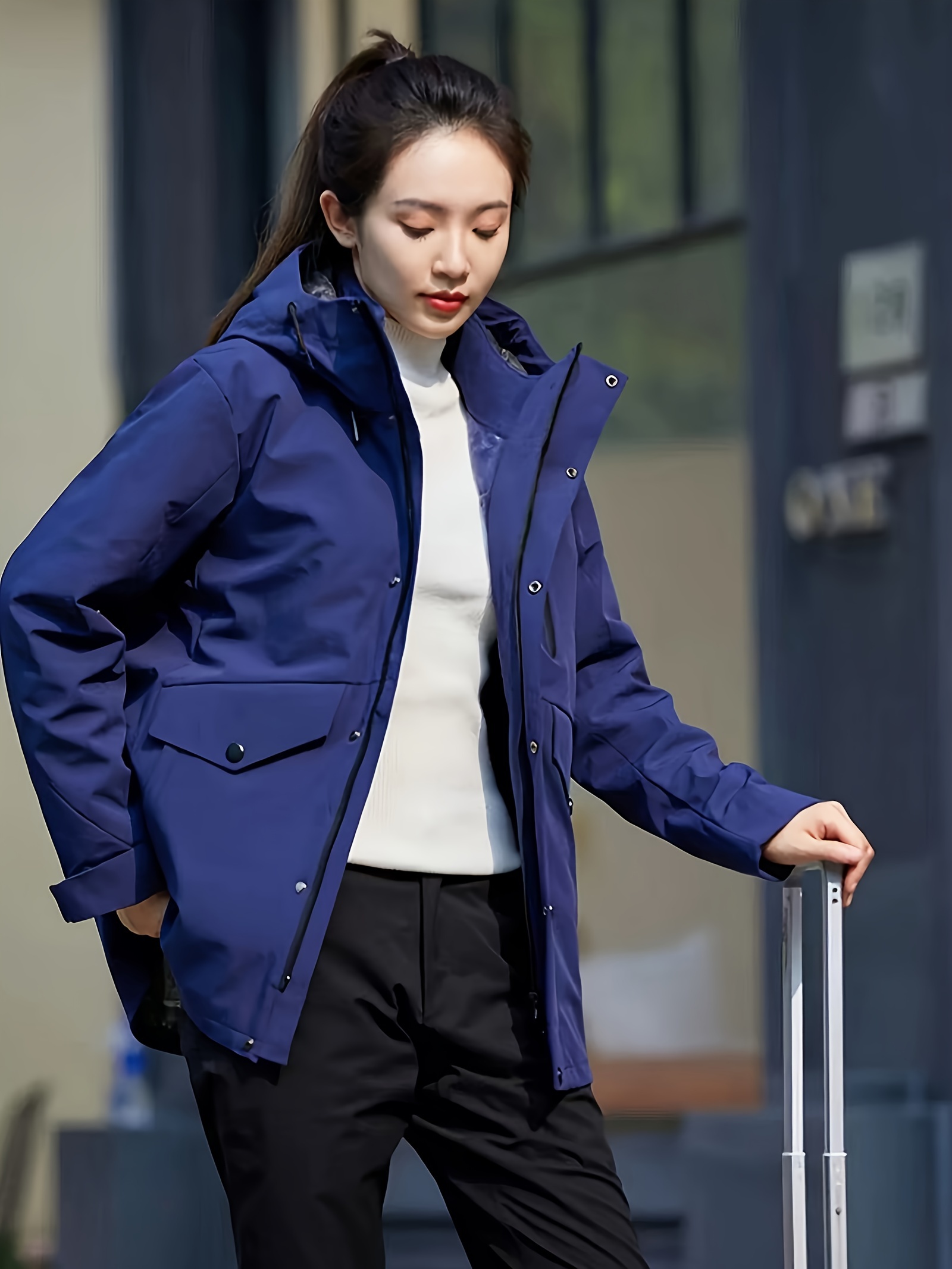 Women’s Insulated Ski Jacket – Windproof, Warm Winter Coat with Hood & Fleece Lining, Pockets