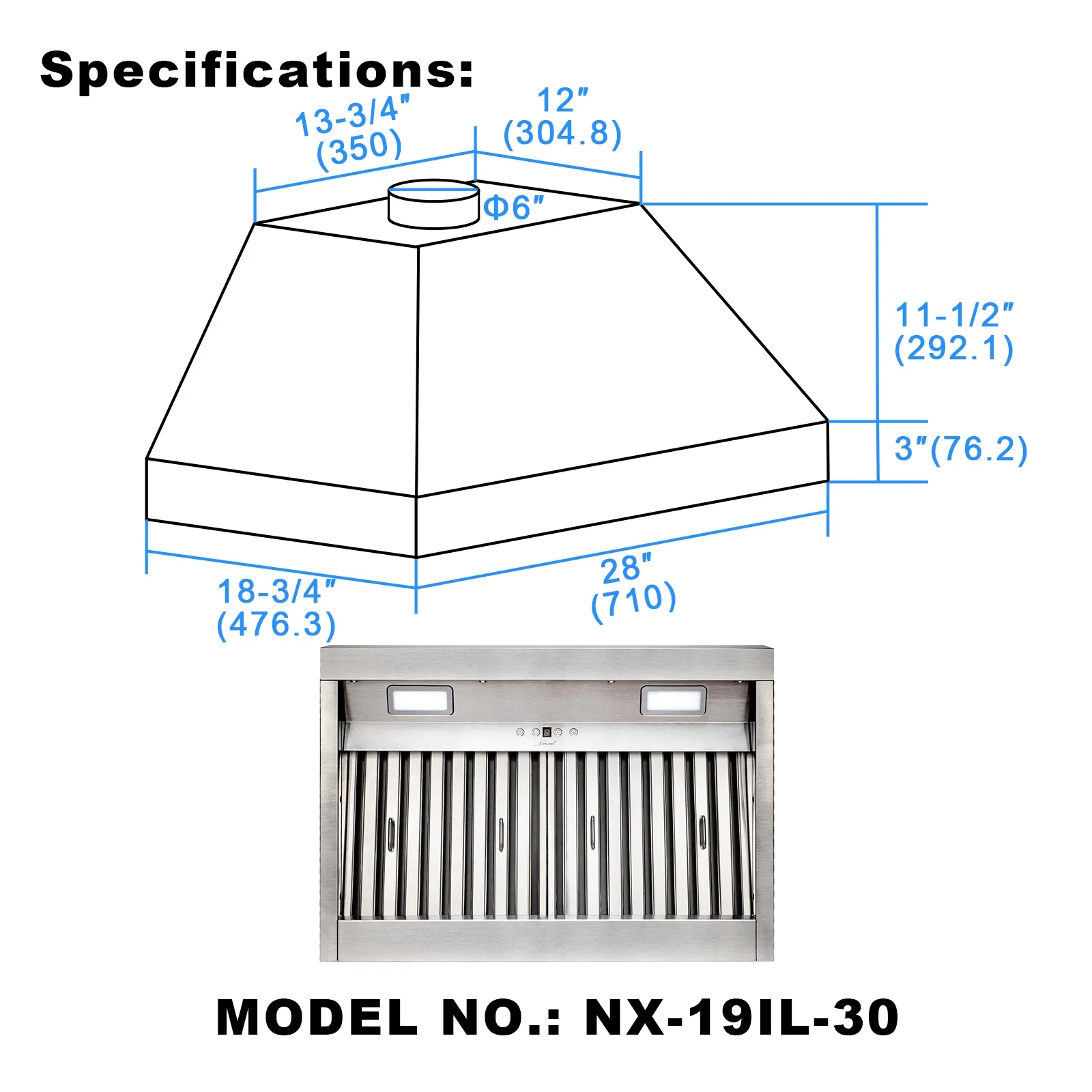 Akicon 48 Inch Range Hood Insert, Stainless Steel 8
