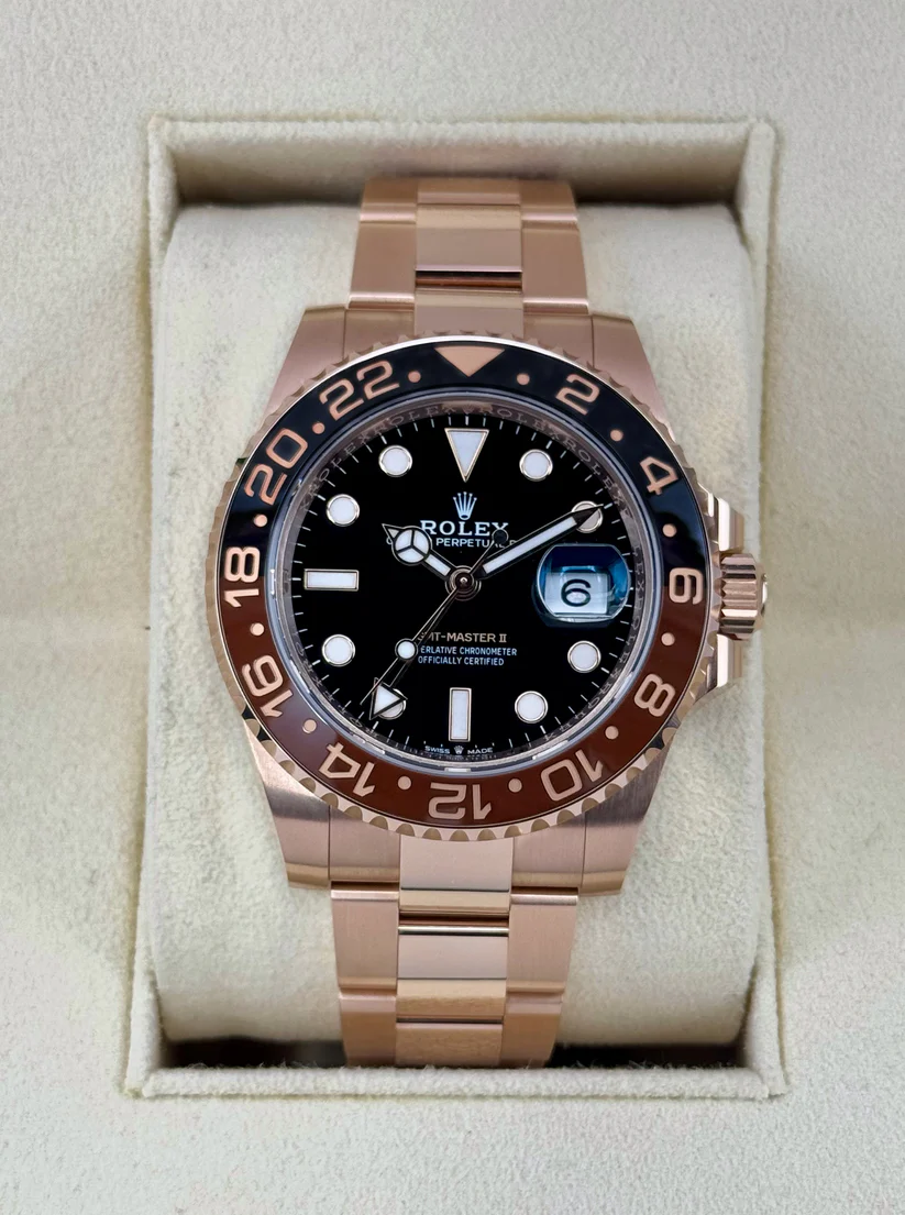 【Super Clone】RLX GMT-Master II 40mm Root Beer Black Dial Oyster Bracelet 18k Rose Gold Watch 126715chnr-0001