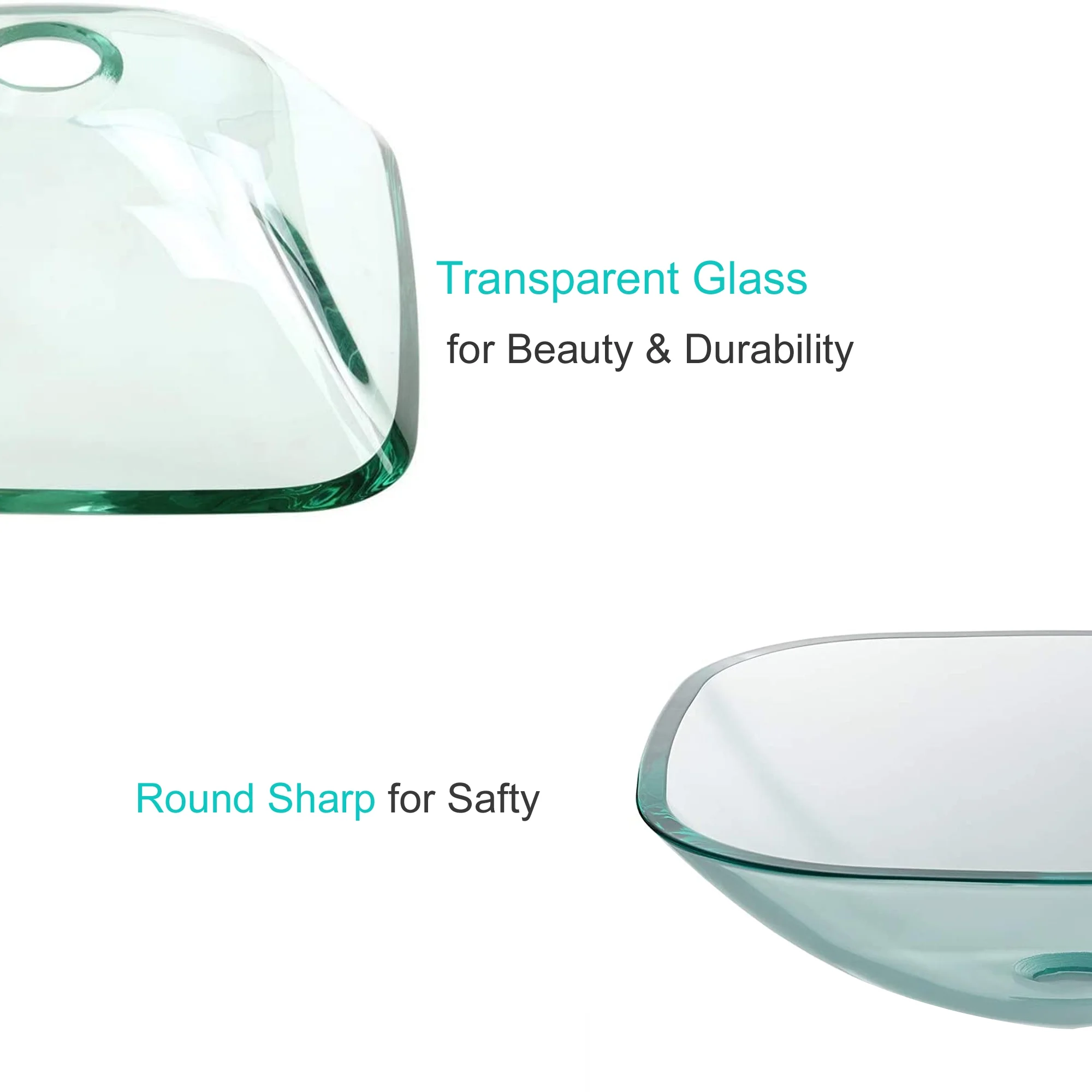 Aquaterior 2 Pack Square Tempered Glass Above Counter Vessel Bowl Vanity Sink