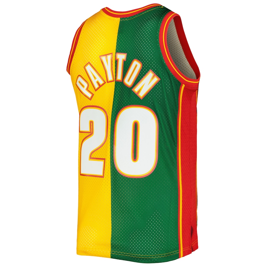 Men's Seattle SuperSonics Gary Payton Mitchell & Ness Green/Gold Hardwood Classics 1995/96 Split Swingman Jersey