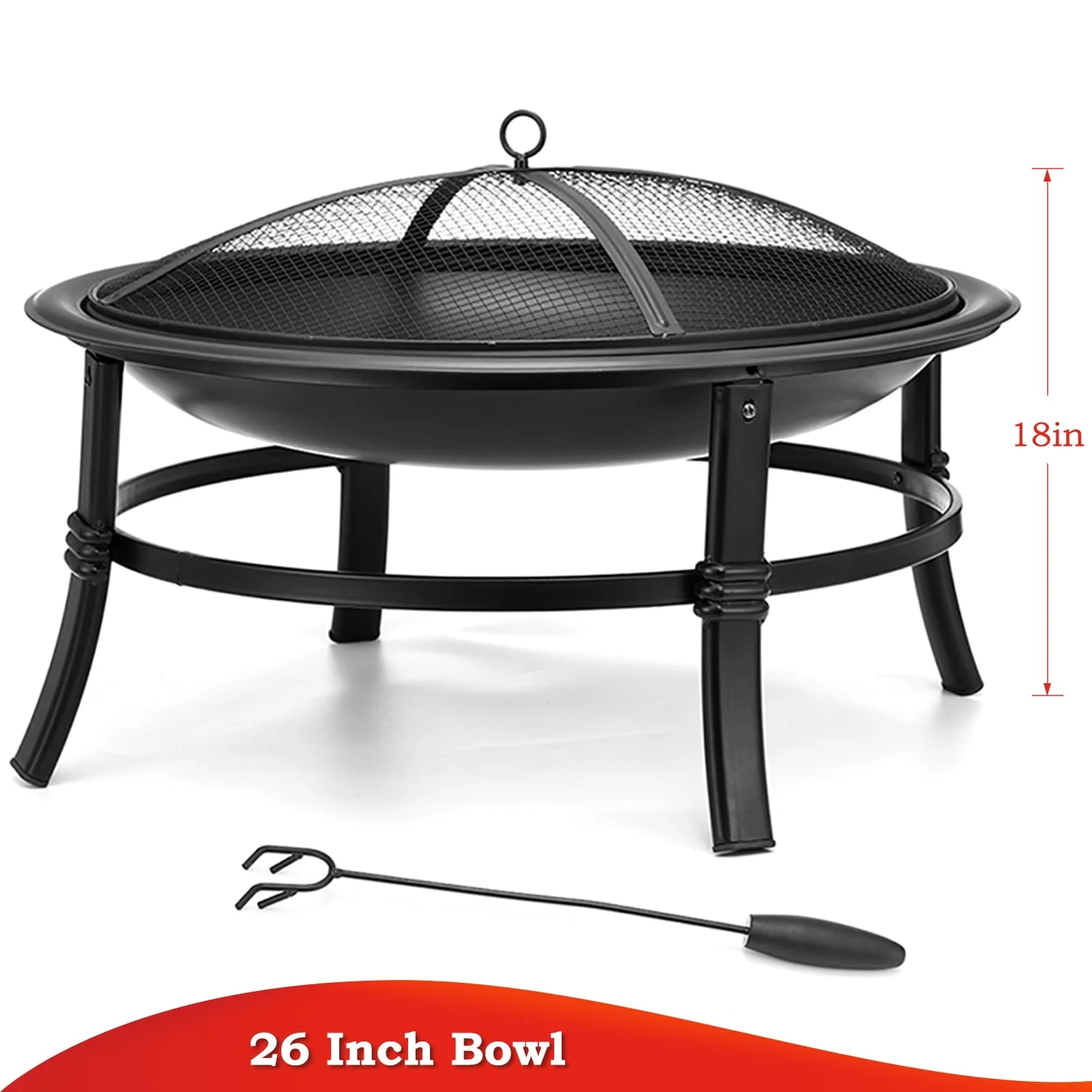 Singlyfire 26 inch Fire Pit for Outside Portable Wood Small Bowl for with Log Grate, Poker