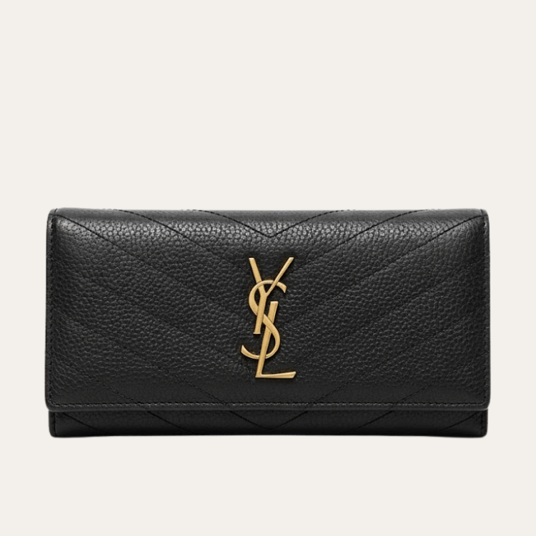 Saint Laurent Envelope Long Wallet Black Grain De Poudre 7.5 Inches