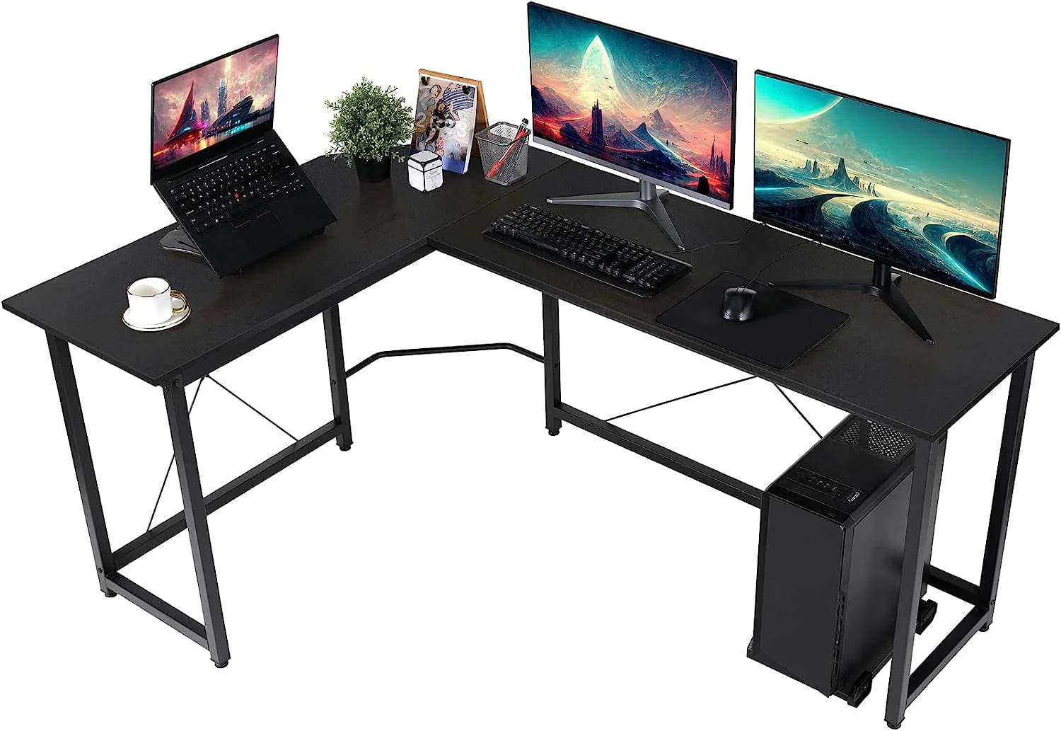 Arlopu Modern L-Shaped Desk, 66.5'' Corner Computer Desk Home Office Study Writing Workstation, Gaming Table