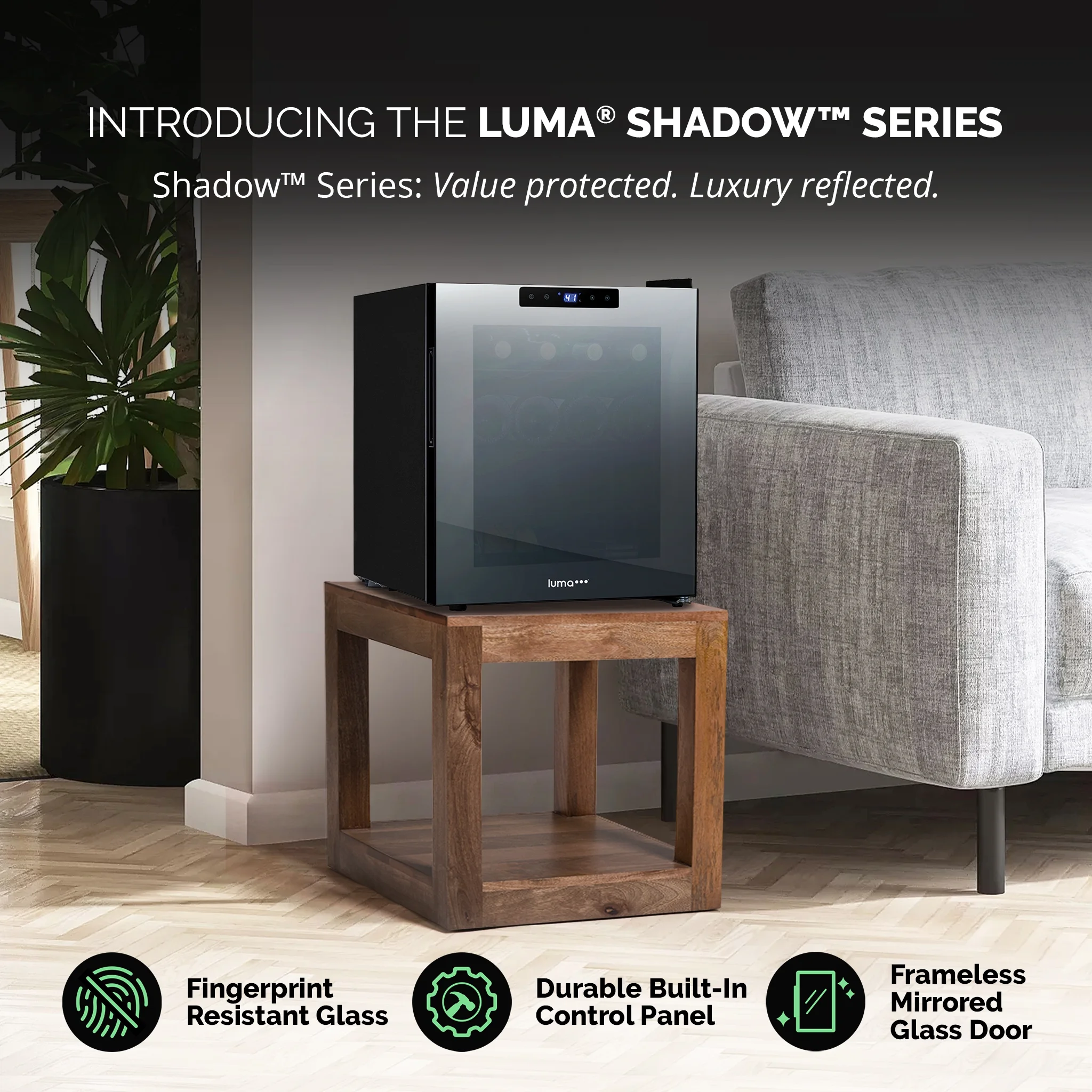 Luma Shadow Series Wine Cooler Refrigerator 16 Bottle, Freestanding Mirrored Wine Fridge with Double-Layer Tempered Glass Door & Compressor Cooling for Reds, Whites, and Beverages