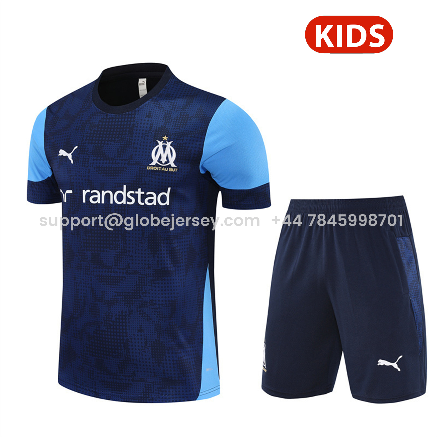 Marseille 25-26 Kids Short-Sleeve Training Set - Royal Blue Top & Royal Blue Shorts