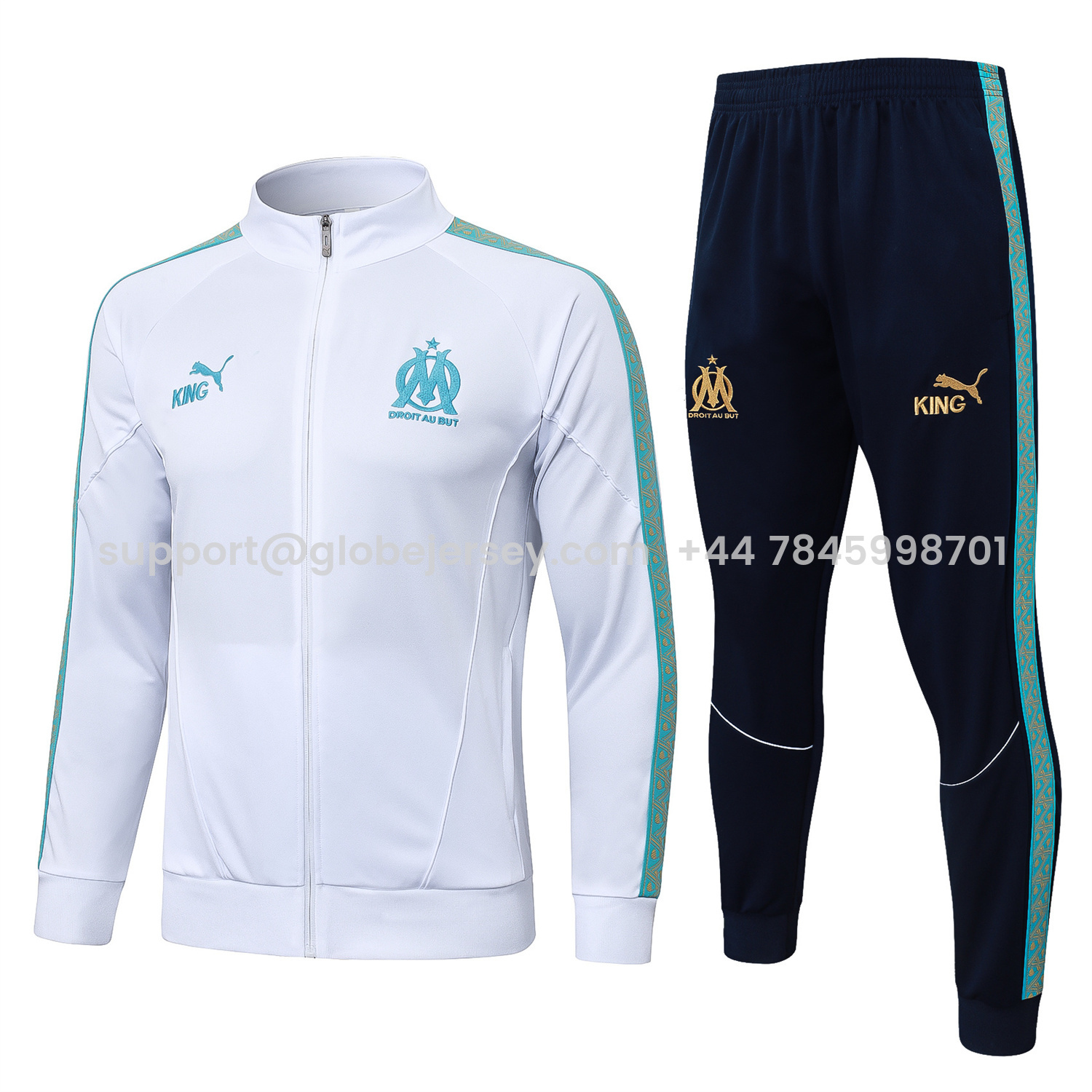 Marseille 25-26 Long Sleeve Training Set - White Top & Dark Blue Pants