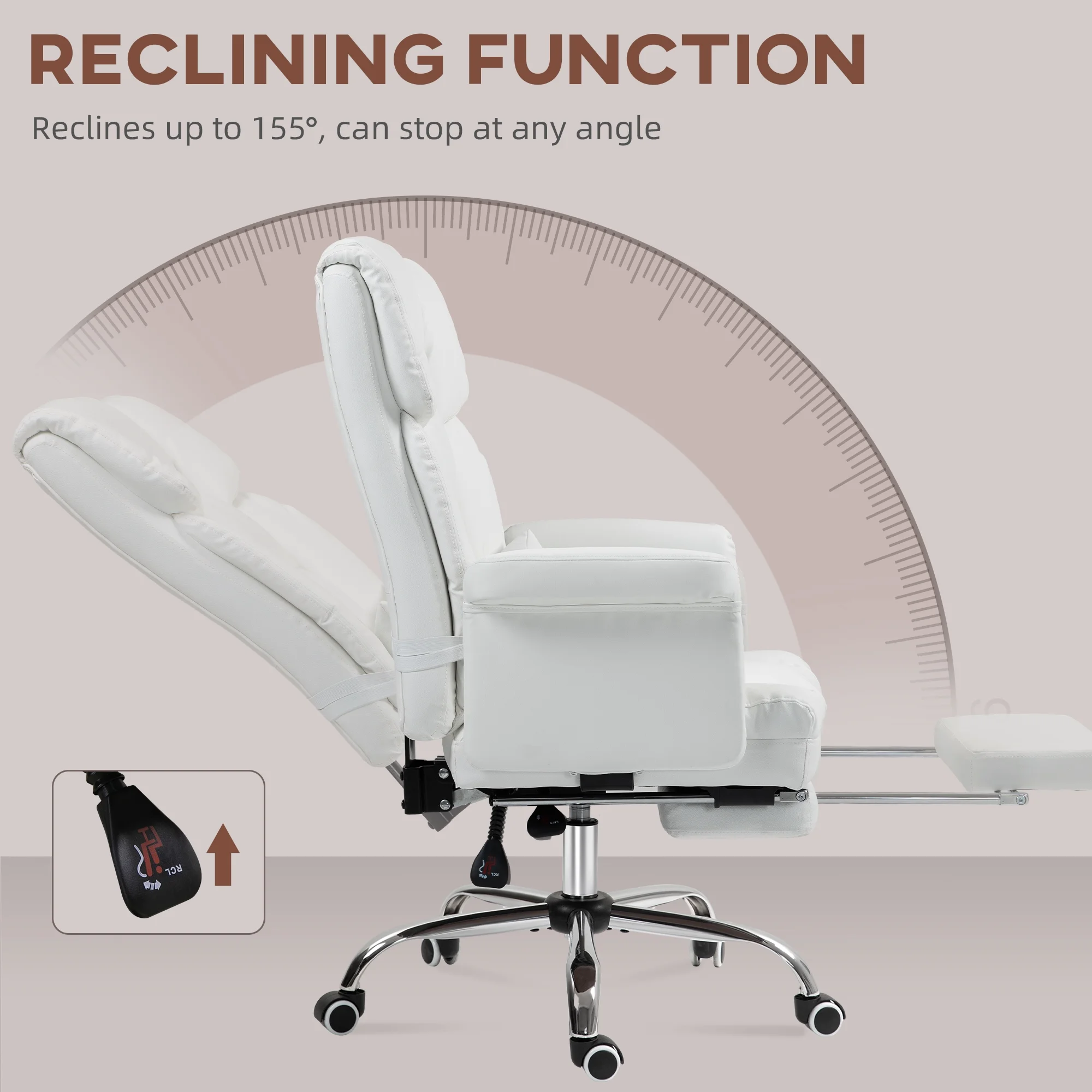 HOMCOM Executive Office Chair with Footrest and Lumbar Support, PU Leather Office Desk Chair, Ergonomic, Reclining and Swivel Chair, Black