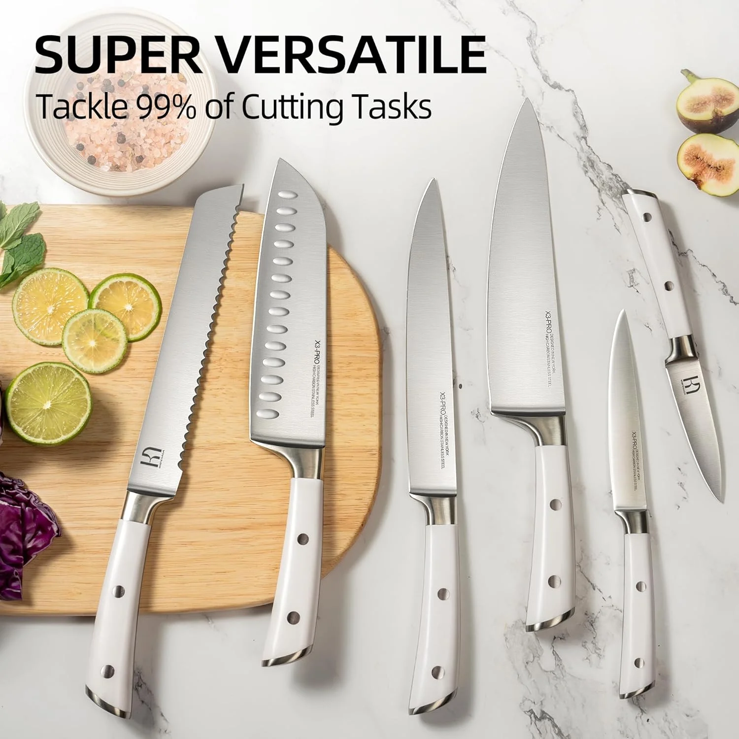 Knife Set 15 Pcs Japanese High Carbon Stainless Steel Kitchen Knife Sets with Block and Sharpener, Premium Razor Sharp Black Knives Block Set for Kitchen with Ergonomic Full-tang Handle