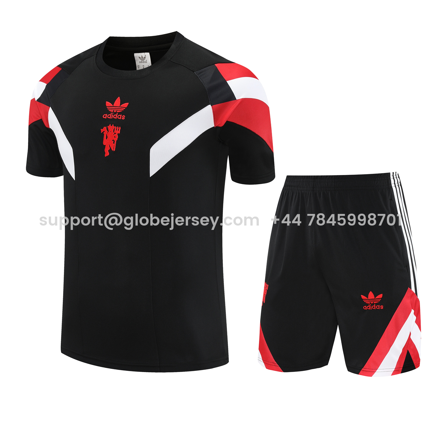 Manchester United 25-26 Short-Sleeve Training Set - Red Devil Black Top & Black Shorts