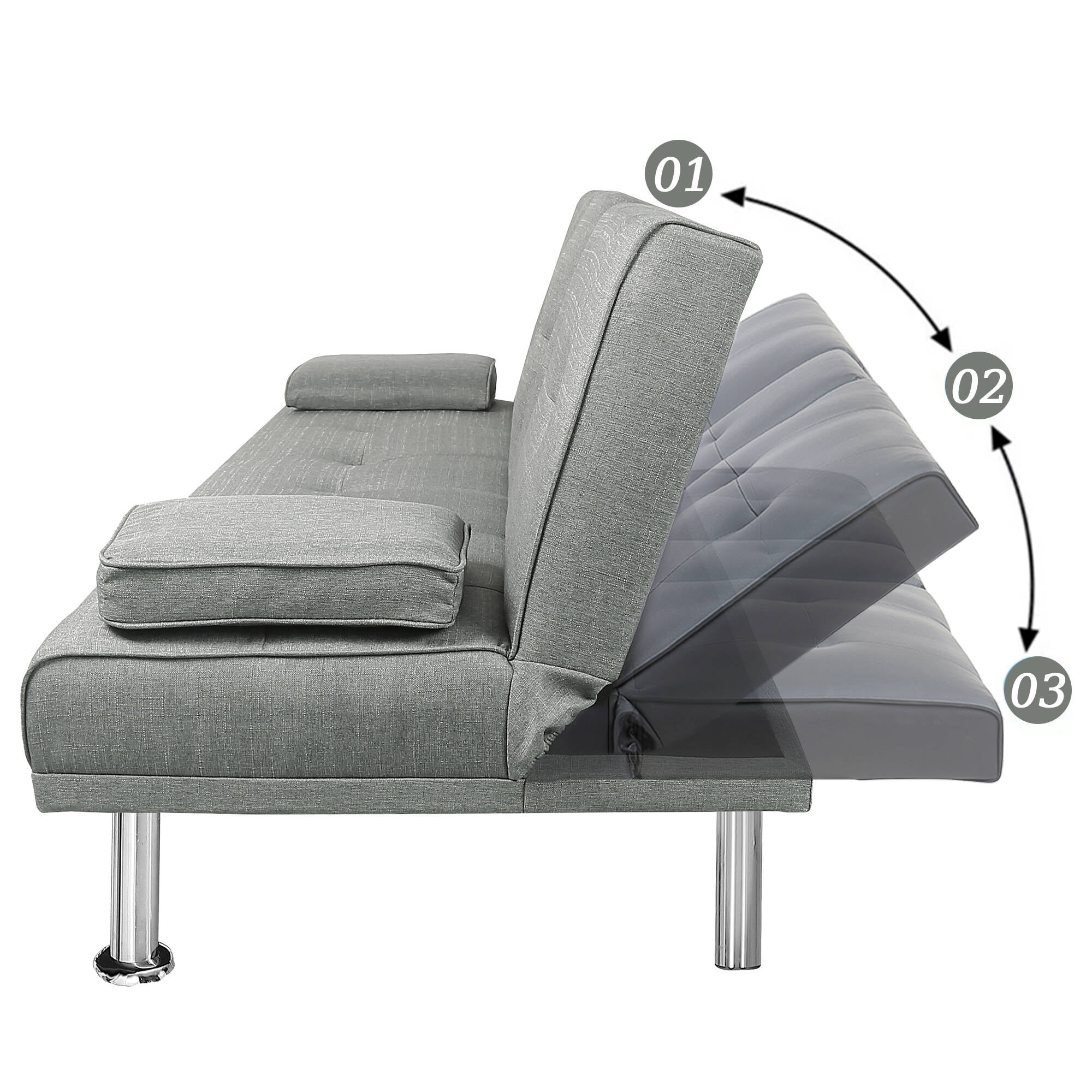 BEABA Futon Sofa Bed Modern PU Faux Convertible Couches with Cup Holder and Pillows Folding Furniture Upholstery