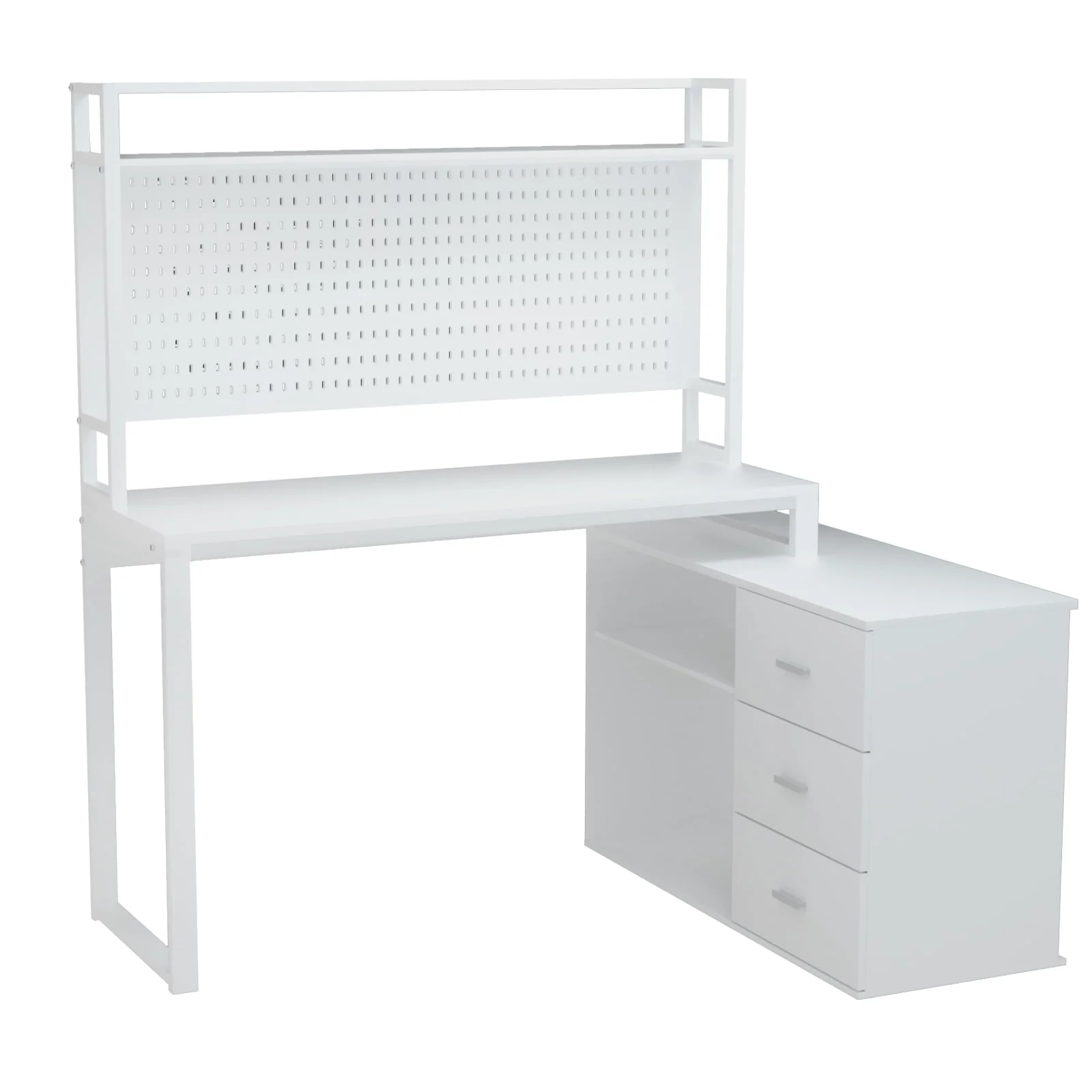 PAKASEPT 4 In 1 Home Office Computer Desk L Shaped Desk, Reversible Corner Desk with Drawers & Shelves & Pegboard, White Desk Study Writing Table for Home Office