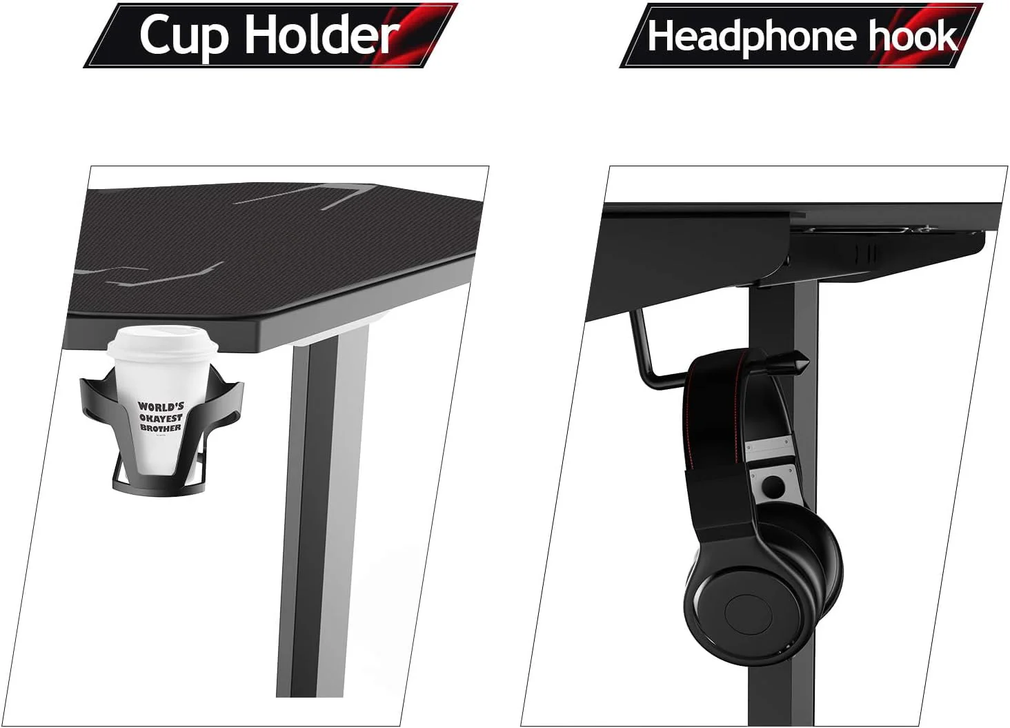 Arlopu 55'' Gaming Desk PC Laptop Computer Desk T-Shaped Gamer Table Workstation with Moused Pad, Cup Holder & Headphone Hook