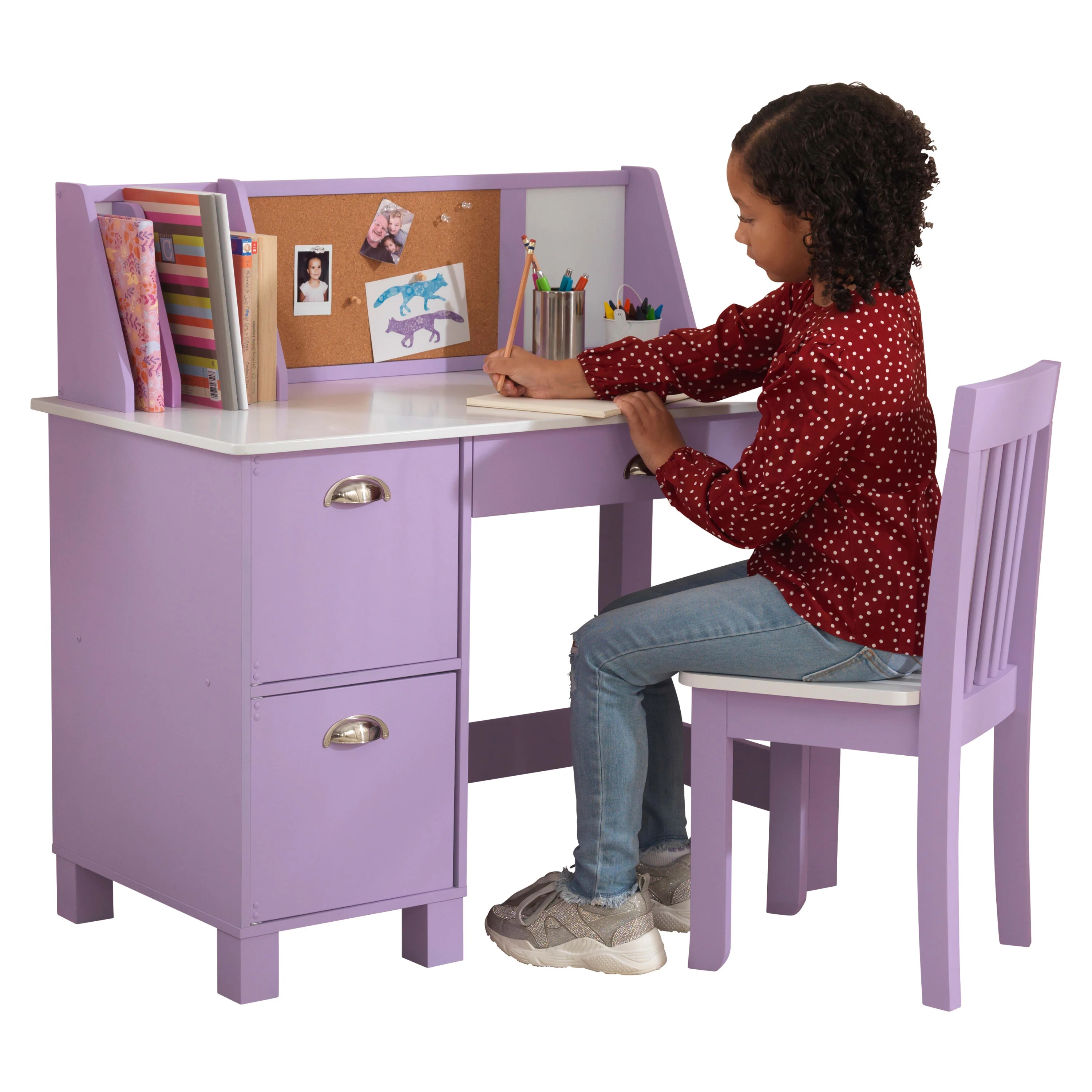 KidKraft Children's Wooden Study Desk with Chair, White, for Ages 5