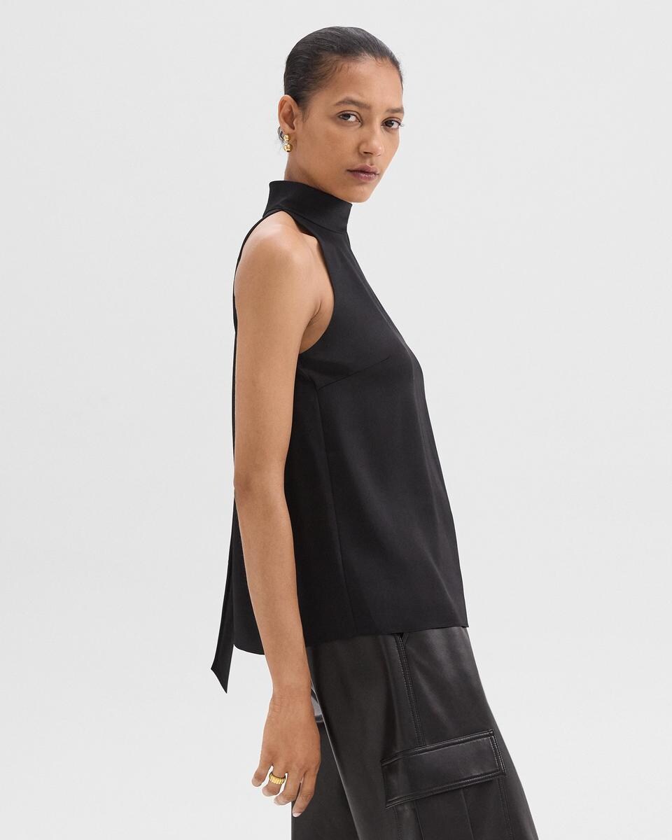 Tie-Neck Halter Top in Textured Satin