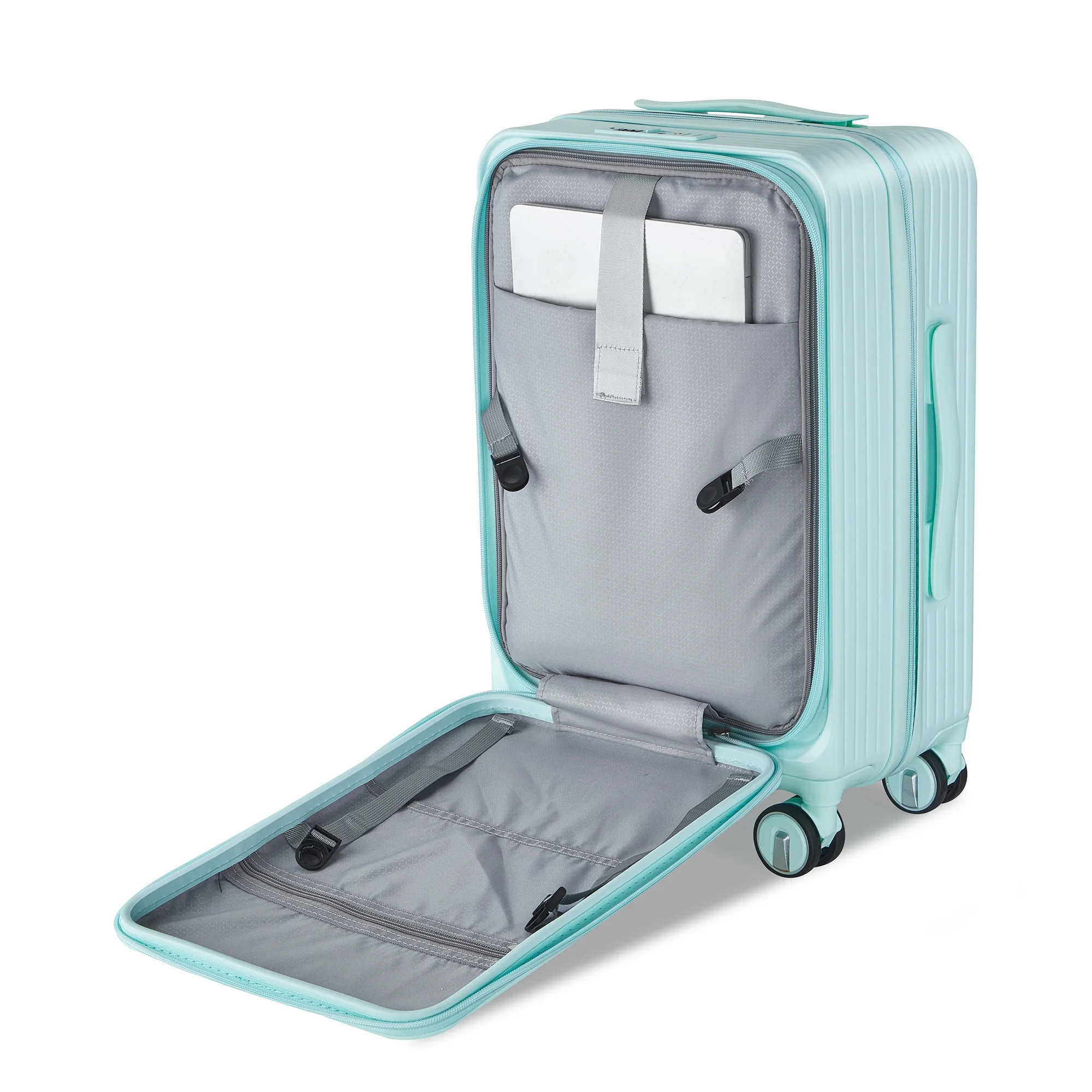 POWANLI 3 Piece Luggage Sets (20''24''28''), PC Hard Shell Expandable Lightweight Carry On Luggage, with Front Pocket and Spinner Wheels, TSA Lock, Airline Approved(Mint Green)