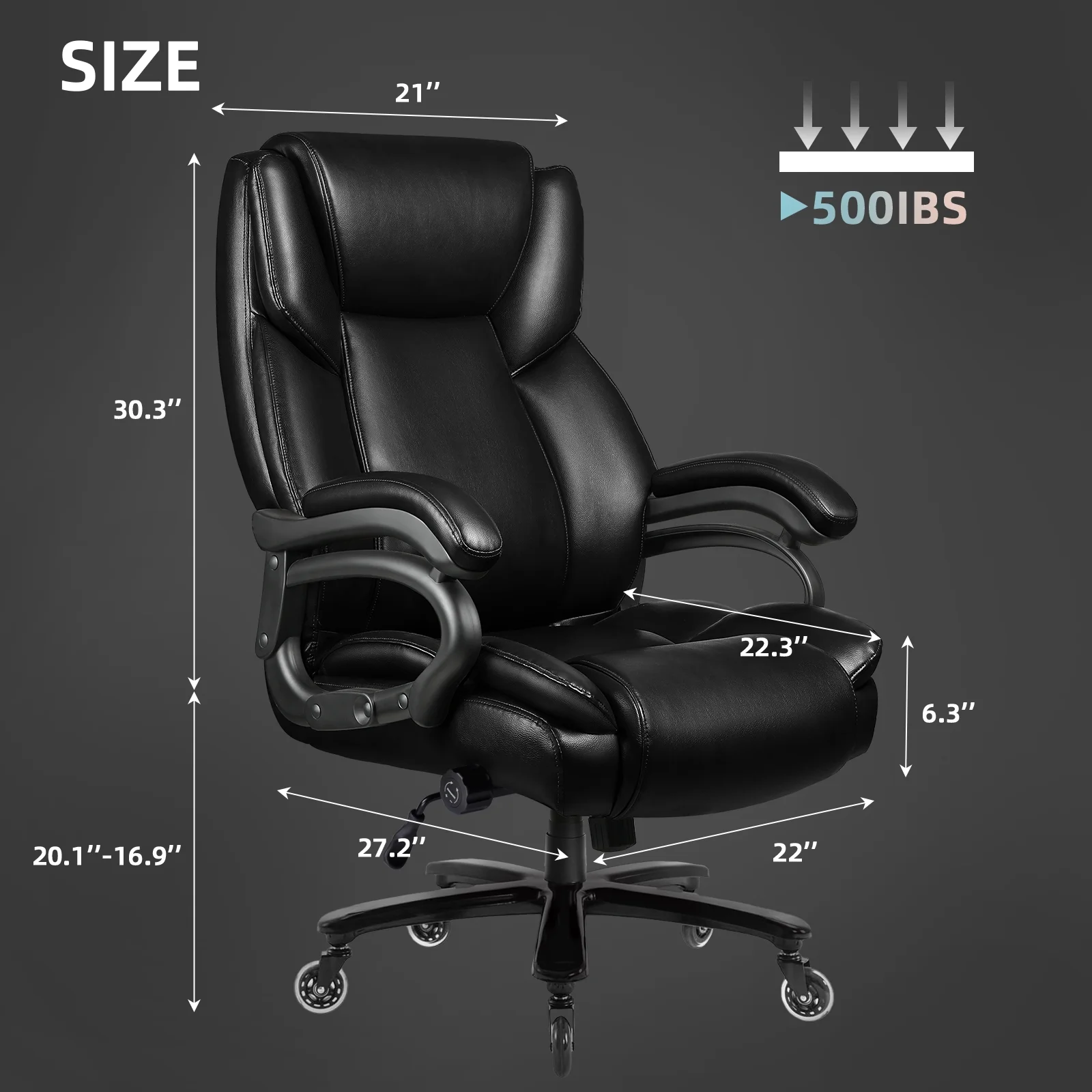 Waleaf Heavy Duty Big and Tall Office Chair 500lbs with Adjustable Lumbar Support,High Back Office Chair for Adults