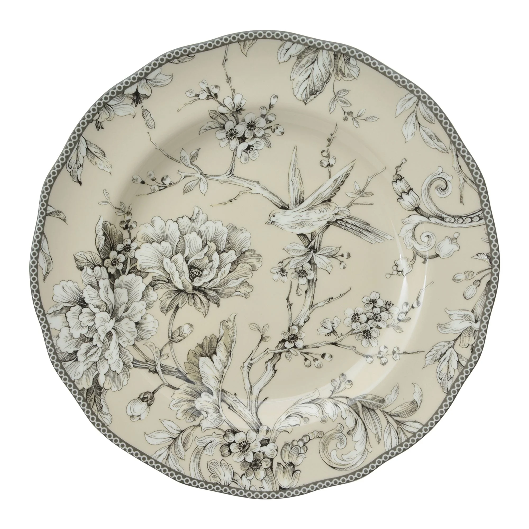 222 Fifth Adelaide Round 16-Piece Porcelain Dinnerware Set, Black Toile