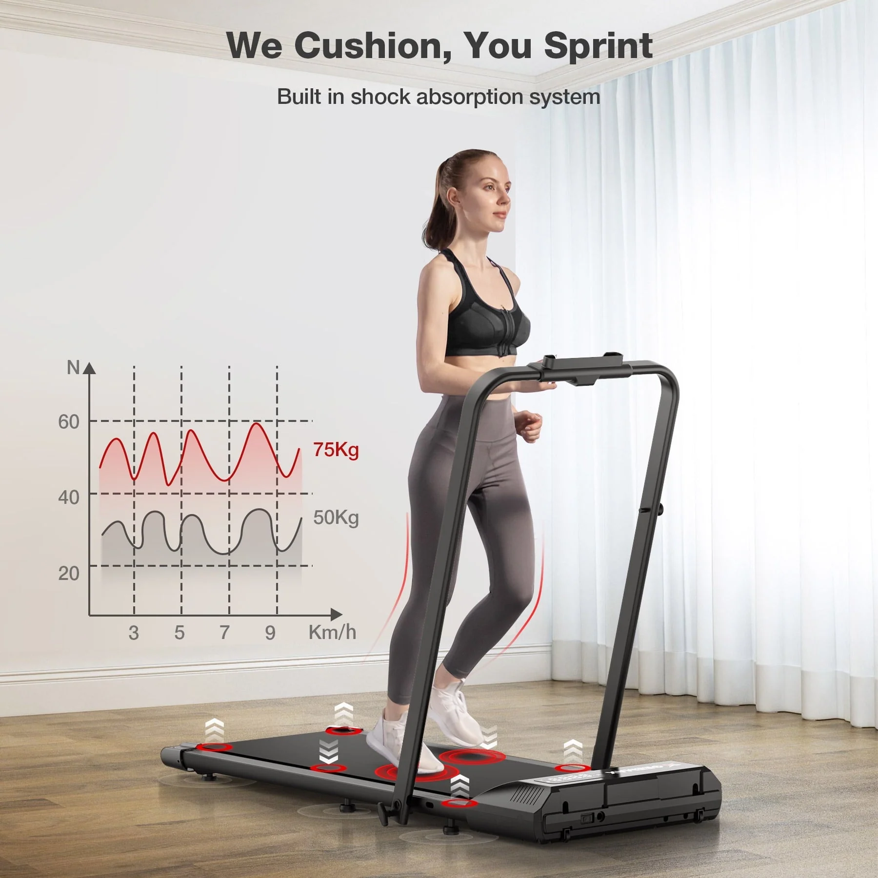 Geemax 2 in 1 Folding Treadmill,3.0HP Under Desk Treadmill for Home,265lbs Capacity 0.6-7.5MHP with APP & LCD Display, Portable Treadmill for Home, Office, Gym