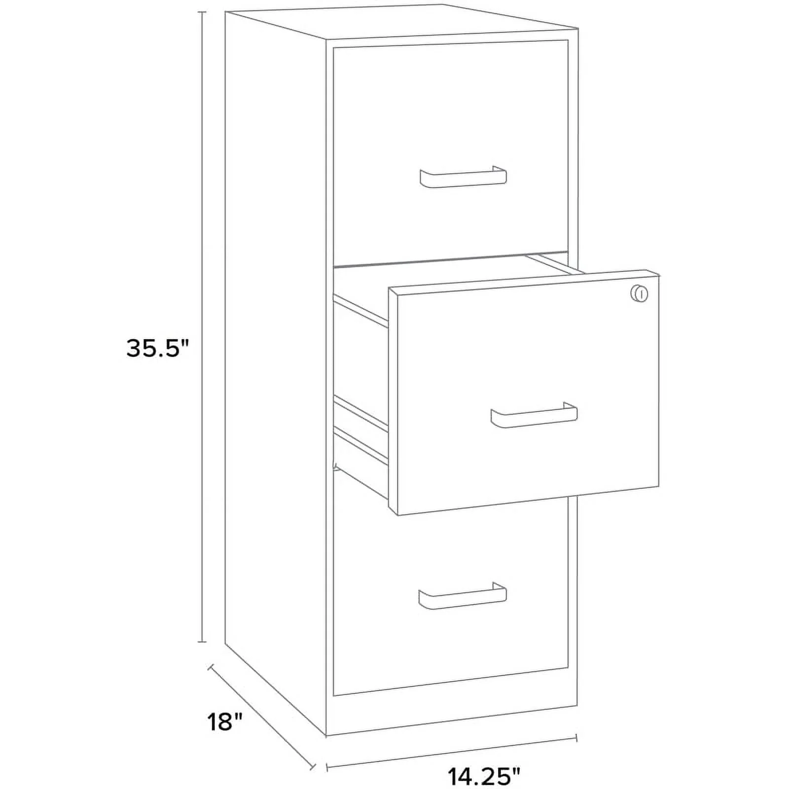 Space Solutions 3 Drawer Modern Metal Vertical File Cabinet with Lock in Silver