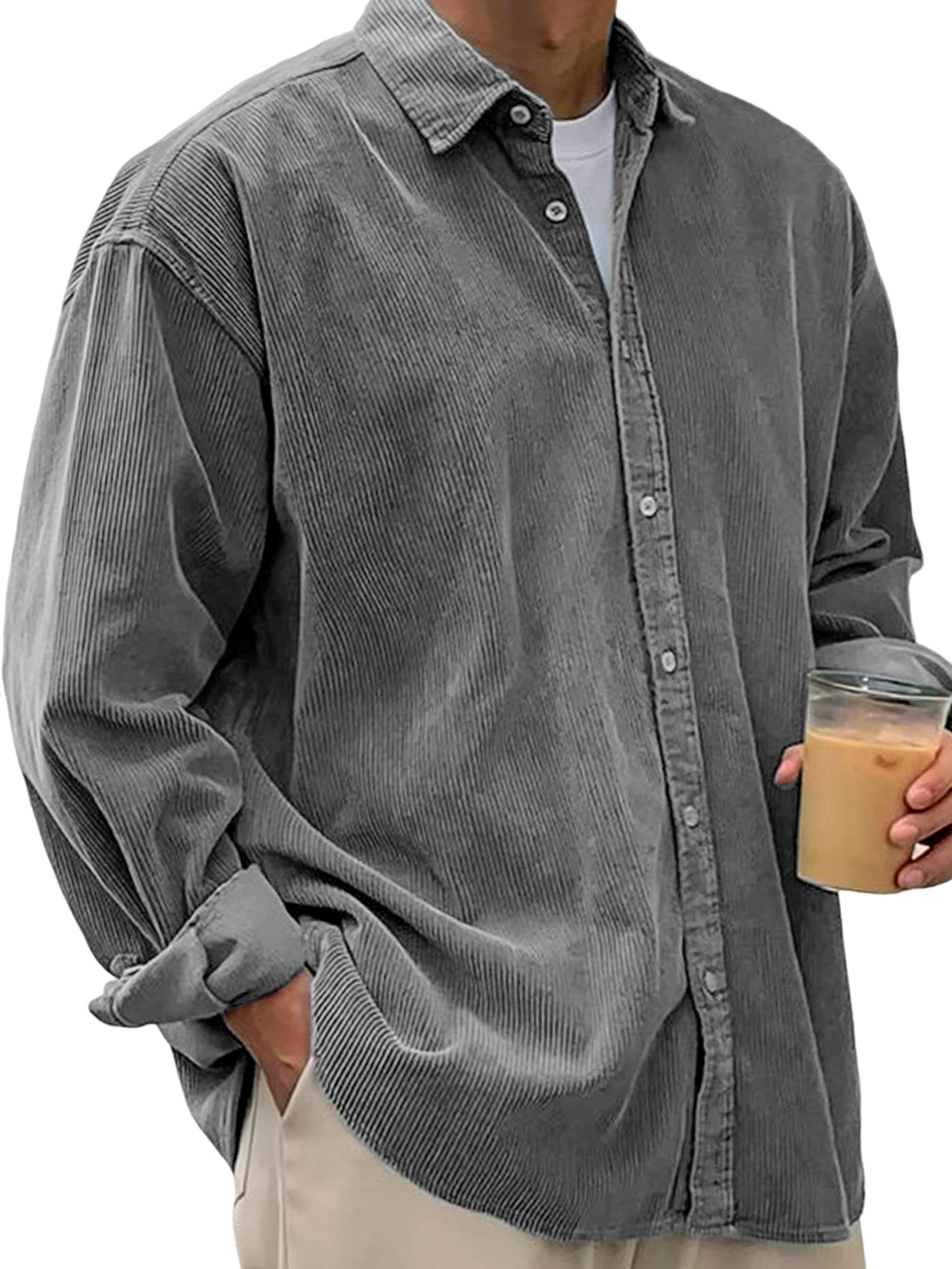 TOMMY Men's Stylish Corduroy Urban Casual Daily Long-Sleeved Shirt