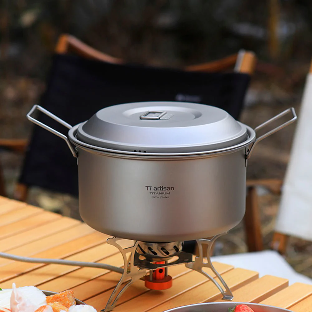 Outdoor Titanium Food Steamer Stock Pot Set Camping Soup Pot Pan Cooking Kit