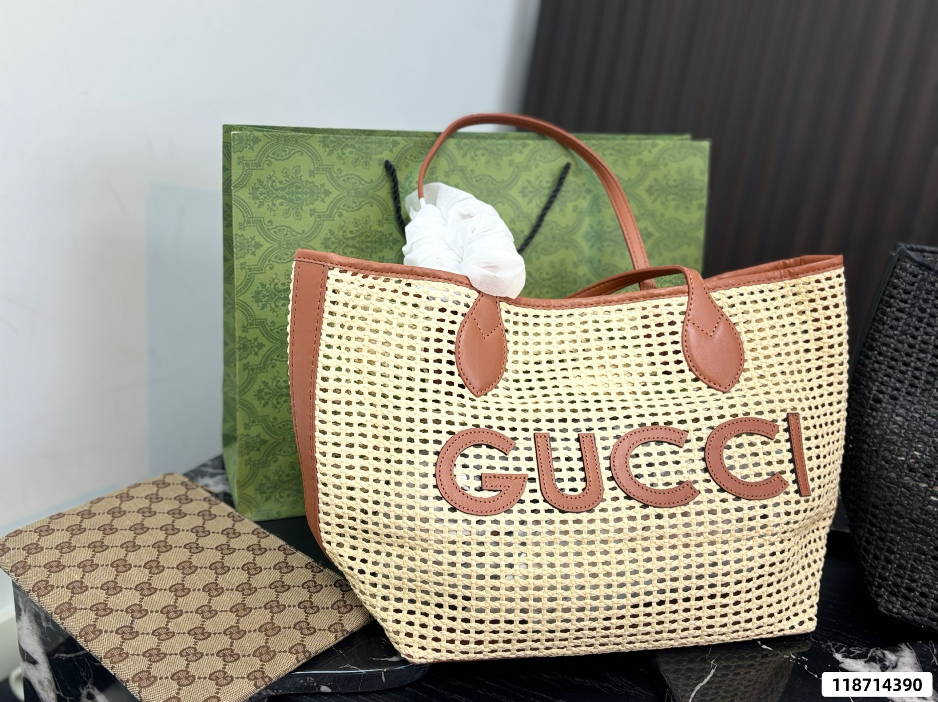 Gucci Large Woven Raffia Tote Bag