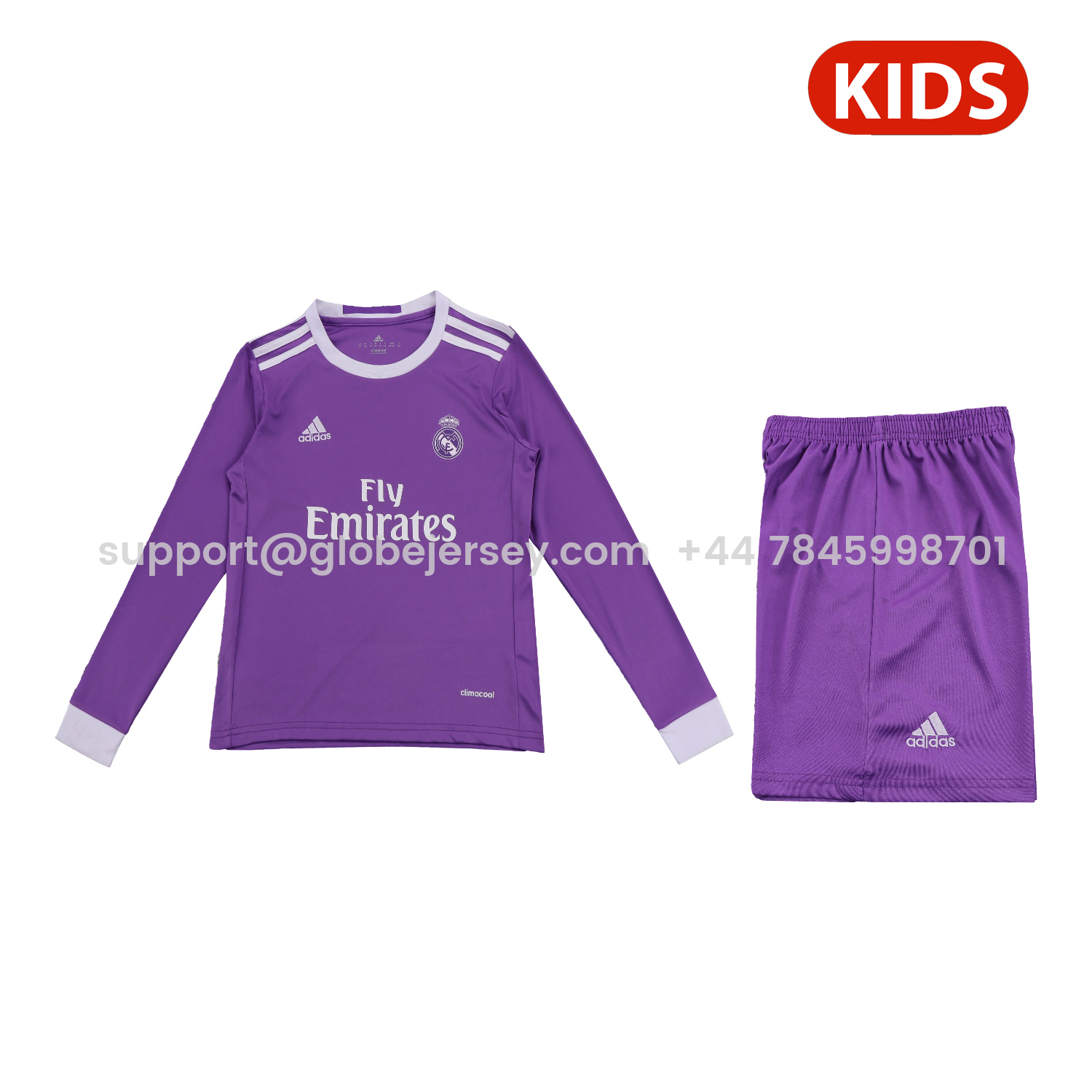 Retro Real Madrid 16-17 Away Purple Long Sleeves Kids Kit