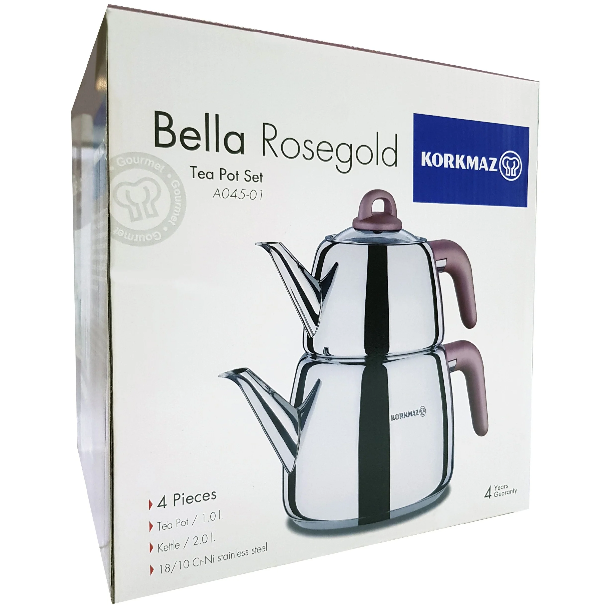 Korkmaz A045 Bella Nora Turkish Teapot Set for Stovetop,  18/10 Stainless Steel Double Tea Maker with Bakalite Handles, Samovar Style Tea Kettle with 33.9 Oz ( 1000ml) & 67.7 Oz (2000ml)