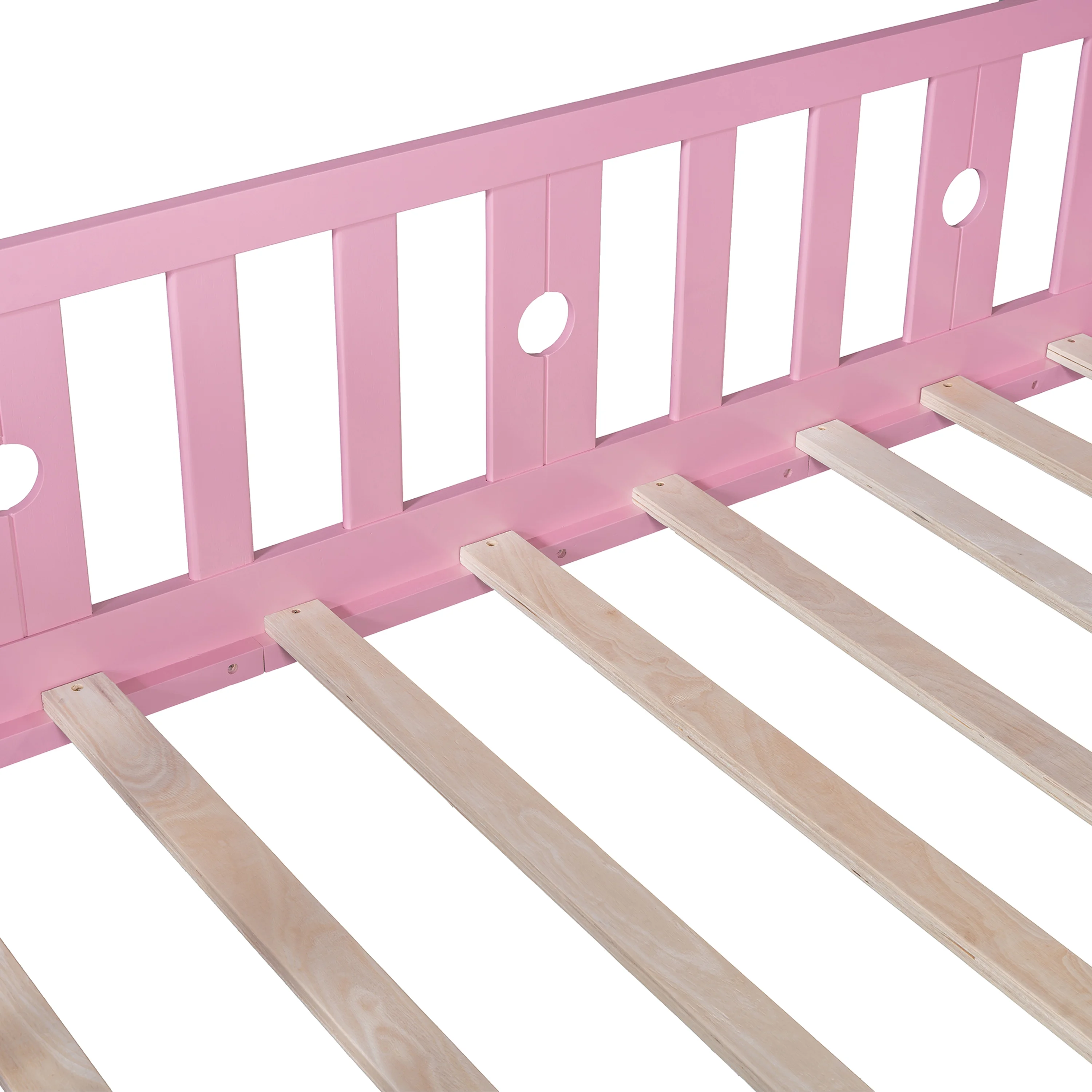 Euroco Wood Twin Size Platform Bed with Desk and Shelves, Table and Chair Set for Kids, Natural