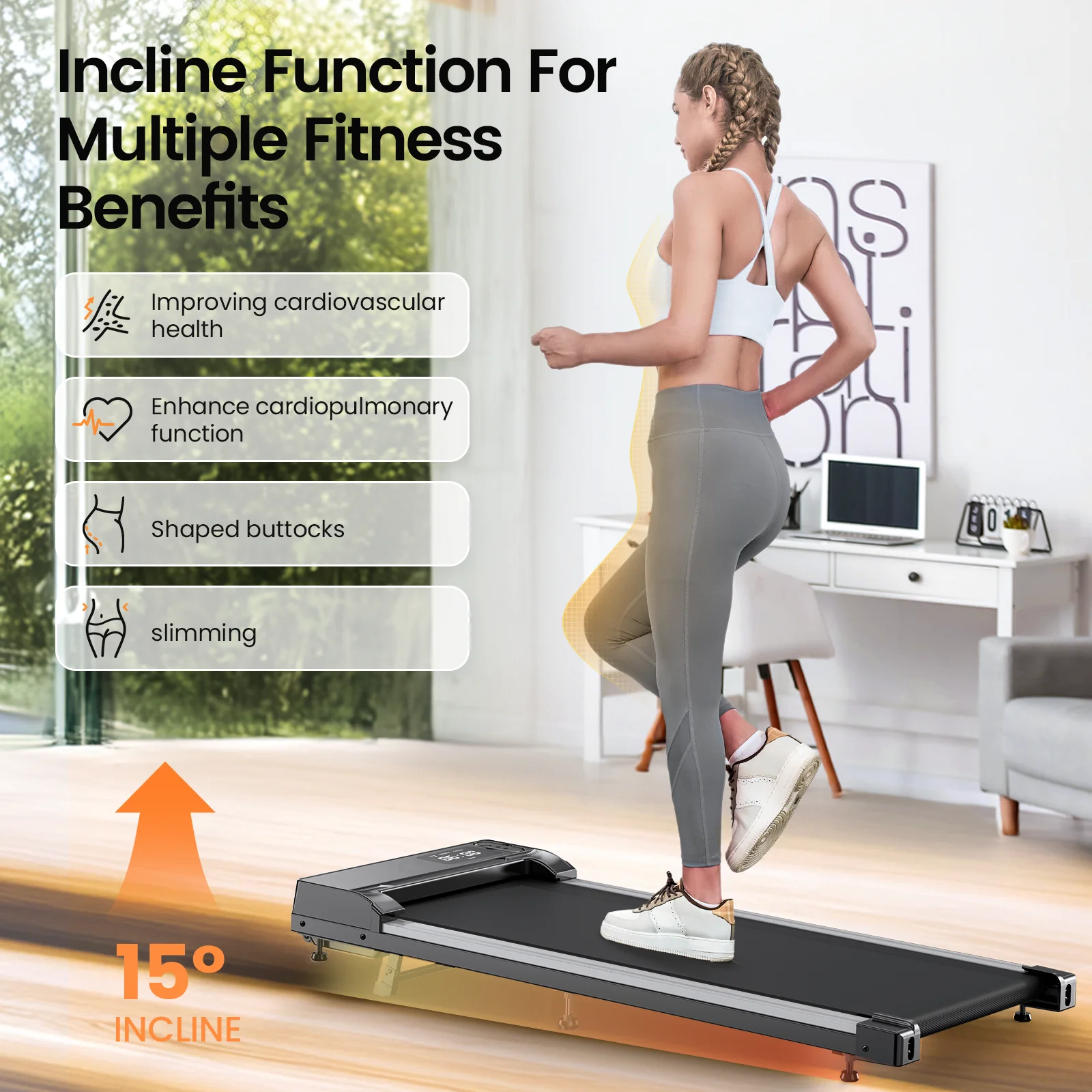 Walking Pad with Incline,Patbrela 2.5 HP Under Desk Treadmill Small with LED Display &Remote Control,4 in 1 Incline Walking Pad 300 Lbs Portable Treadmill for Home Office