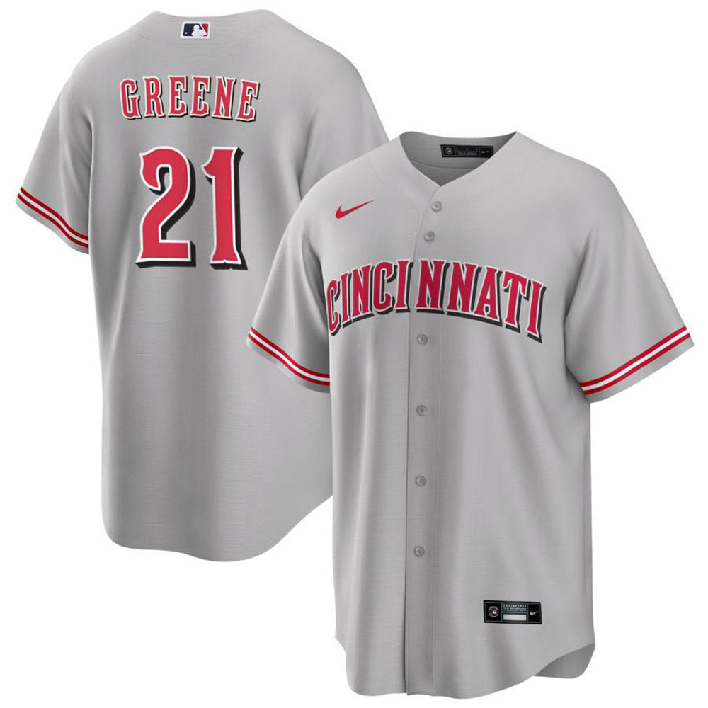 Men's Cincinnati Reds Hunter Greene Cool Base Replica Road Jersey - Gray