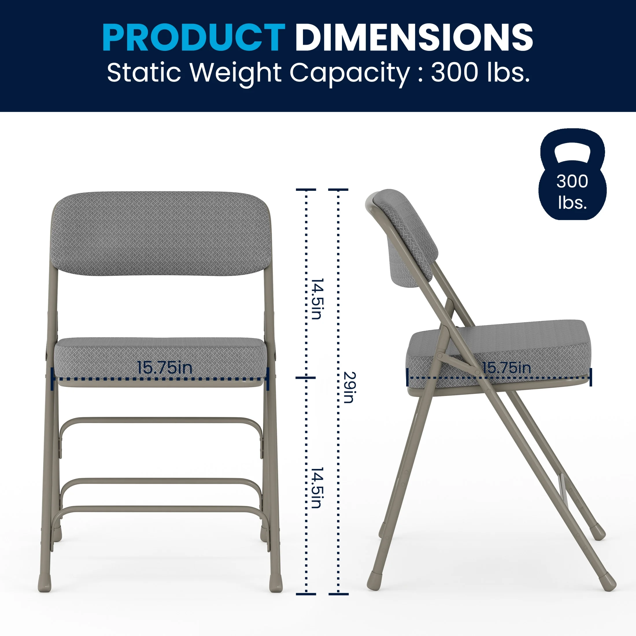 Flash Furniture Hercules Adult Triple Braced & Double Hinged Folding Chairs, Set of 2, Navy