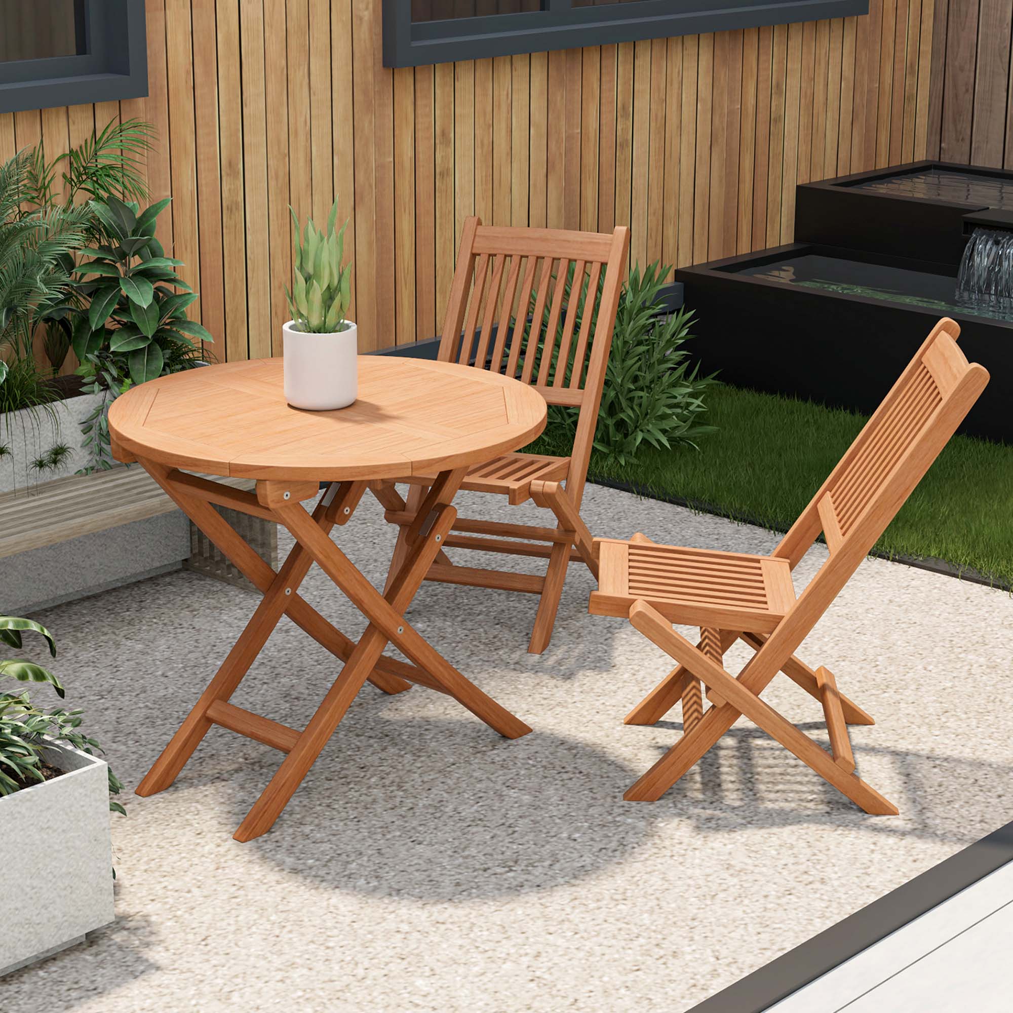 Costway 3pcs Patio Outdoor  Indonesia Teak Wood Bistro Dining Set Folding Chair & Table Slatted