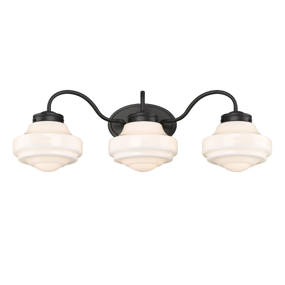 Ingalls 3-Light Vanity Light in Matte Black with Vintage Milk Glass