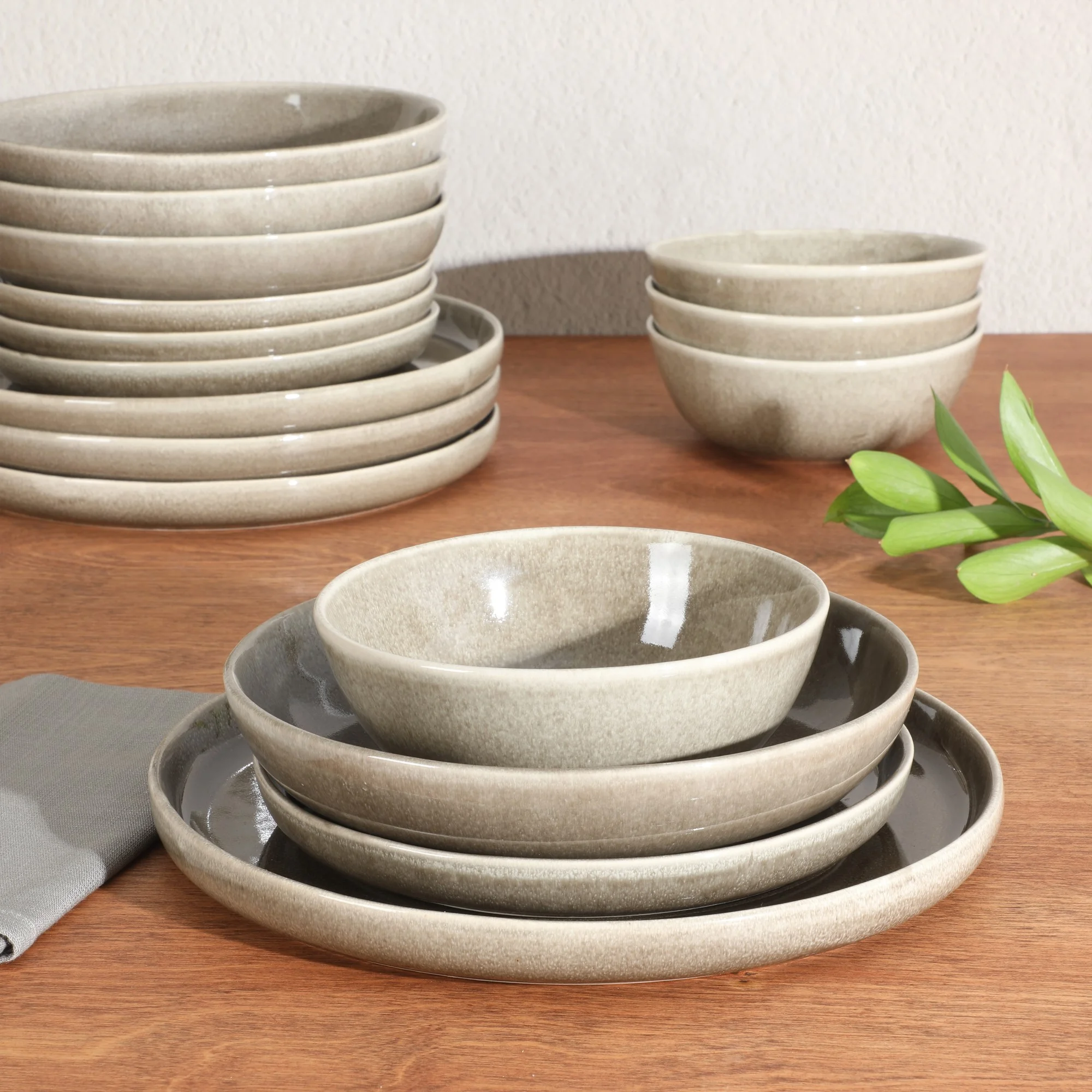 Gibson Elite Berea 16 Piece (Service for 4) Plates and Bowls Stoneware Dinnerware Set -Taupe