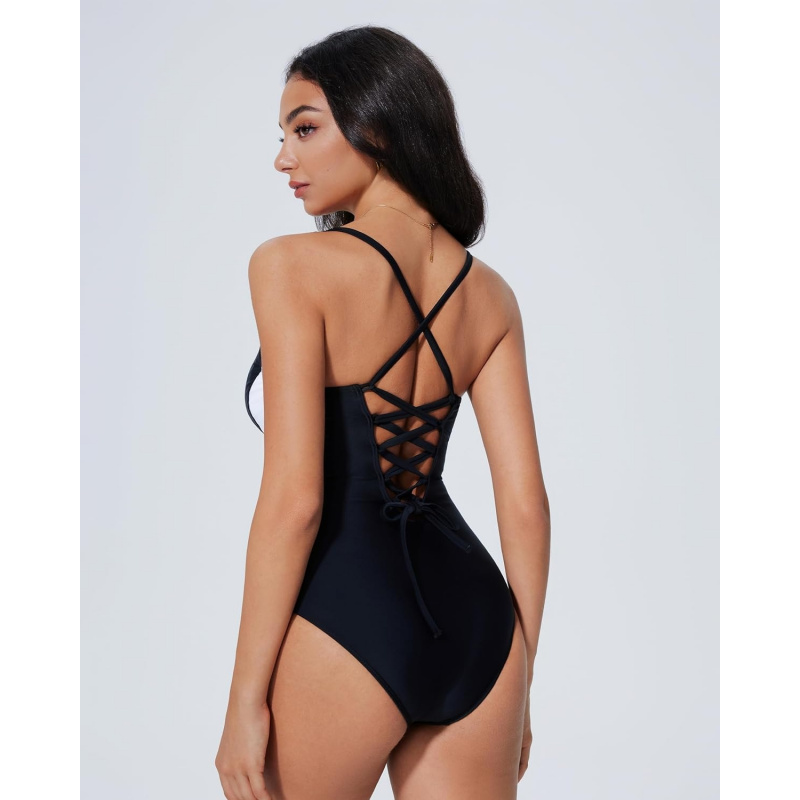 Women's One Piece Tummy Control Swimsuit Crisscross Back Bathing Suits