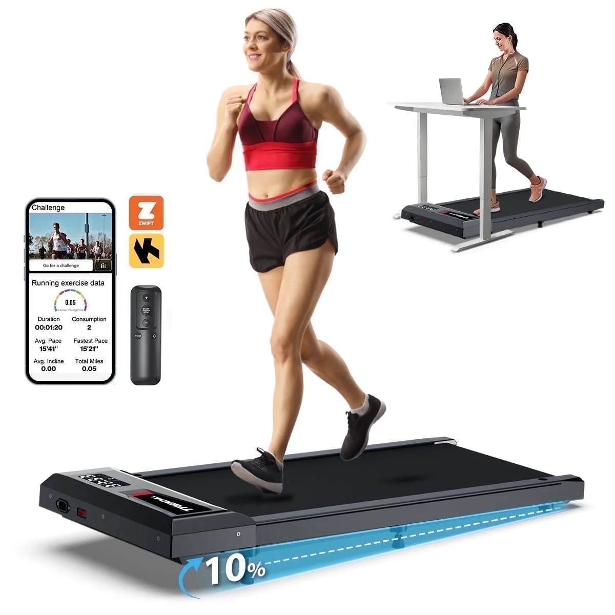 Walking Pad Treadmill,YZRUN Under Desk Treadmill 2.5 HP Portable Treadmills for Home, 265 lbs Capacity (Black Red)