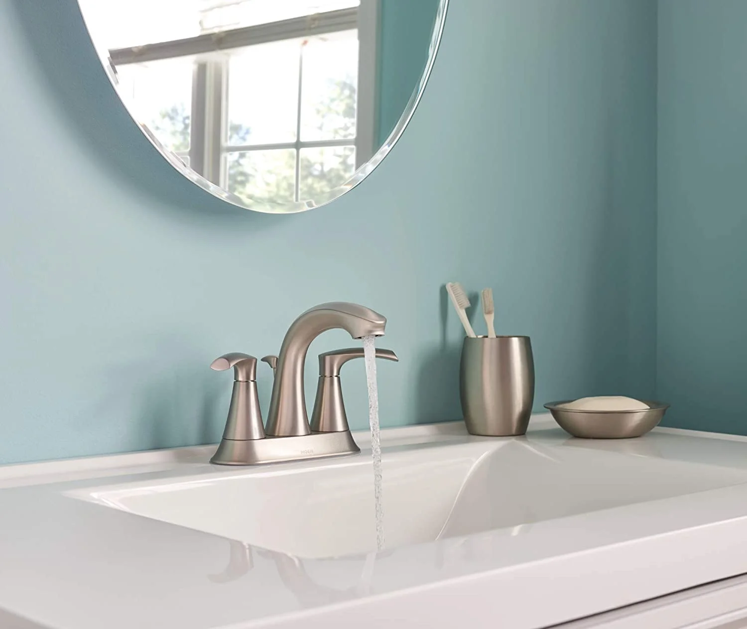 Moen 84137SRN Graeden Spot Resist Brushed Nickel 2-handle 4-in Centerset Bathroom Faucet