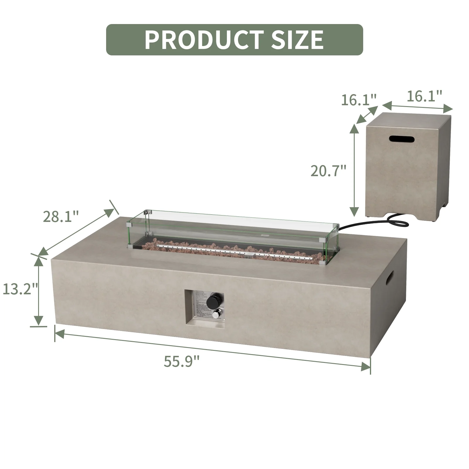 COSIEST 2-Piece Outdoor Rectangle Terrazzo White Propane Fire Table Set with Tank Cover Table