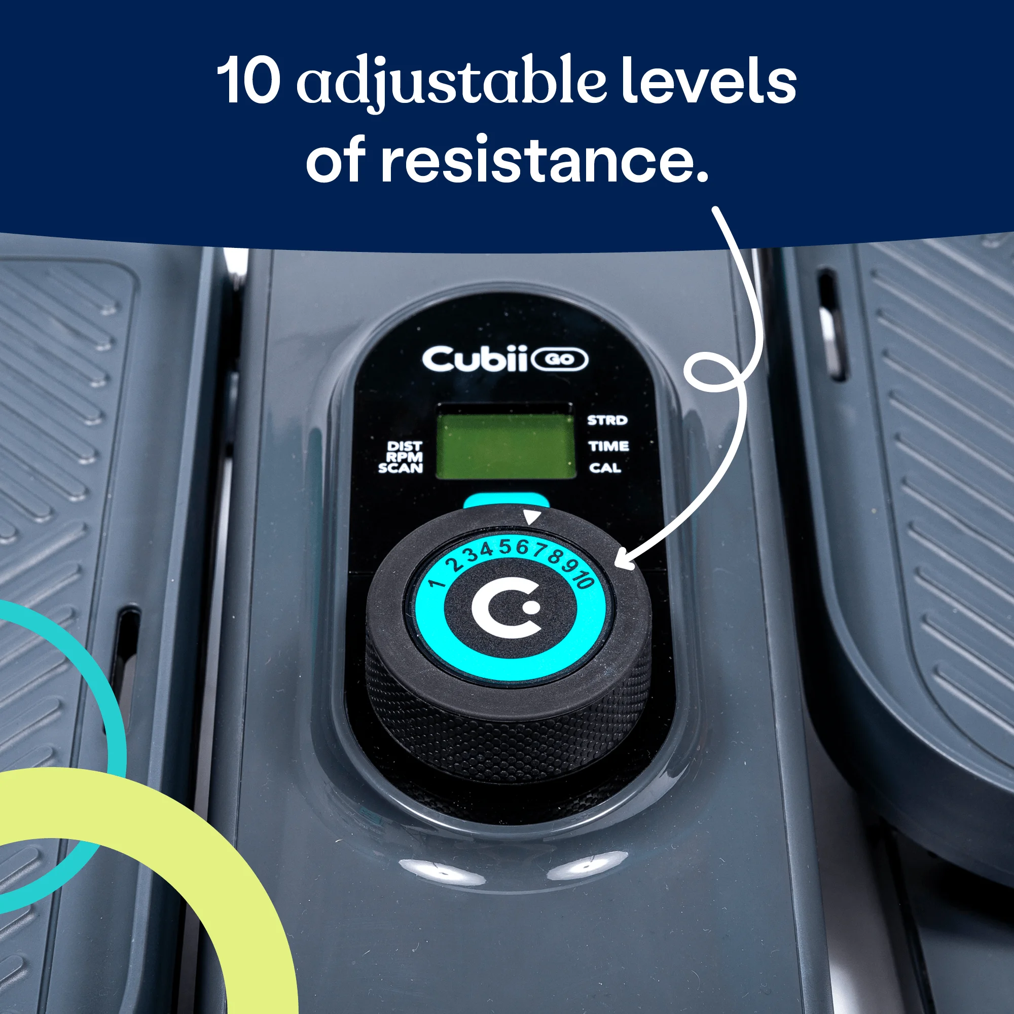 Cubii GO Aqua - Ultra Portable Under Desk Elliptical, Foot Pedal Exerciser Machine with Built-in Wheels, Easy Retractable Handle, Large LCD Fitness Tracker, Adjustable Resistance Levels