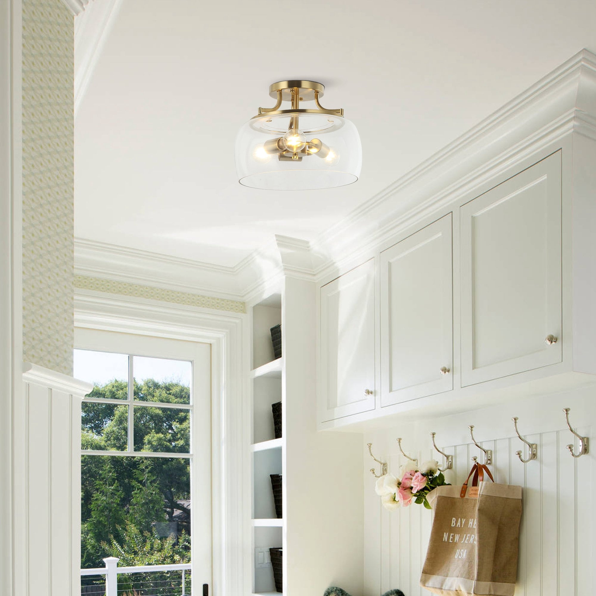 Parrot Uncle Modern Gold 3-Light Glass Semi Flush Mount Fixture Ceiling Light