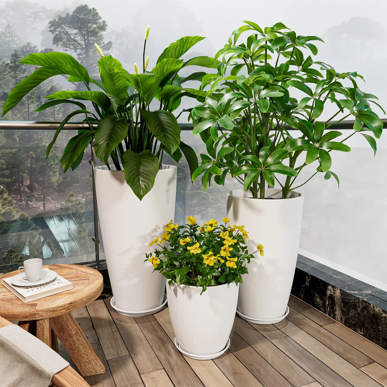 24,21,10 inch Large Planter for Indoor & Outdoor Plants, Set of 3, Sturdy Plant Flower Pots Modern Decor for Front Porch Patio,Blue