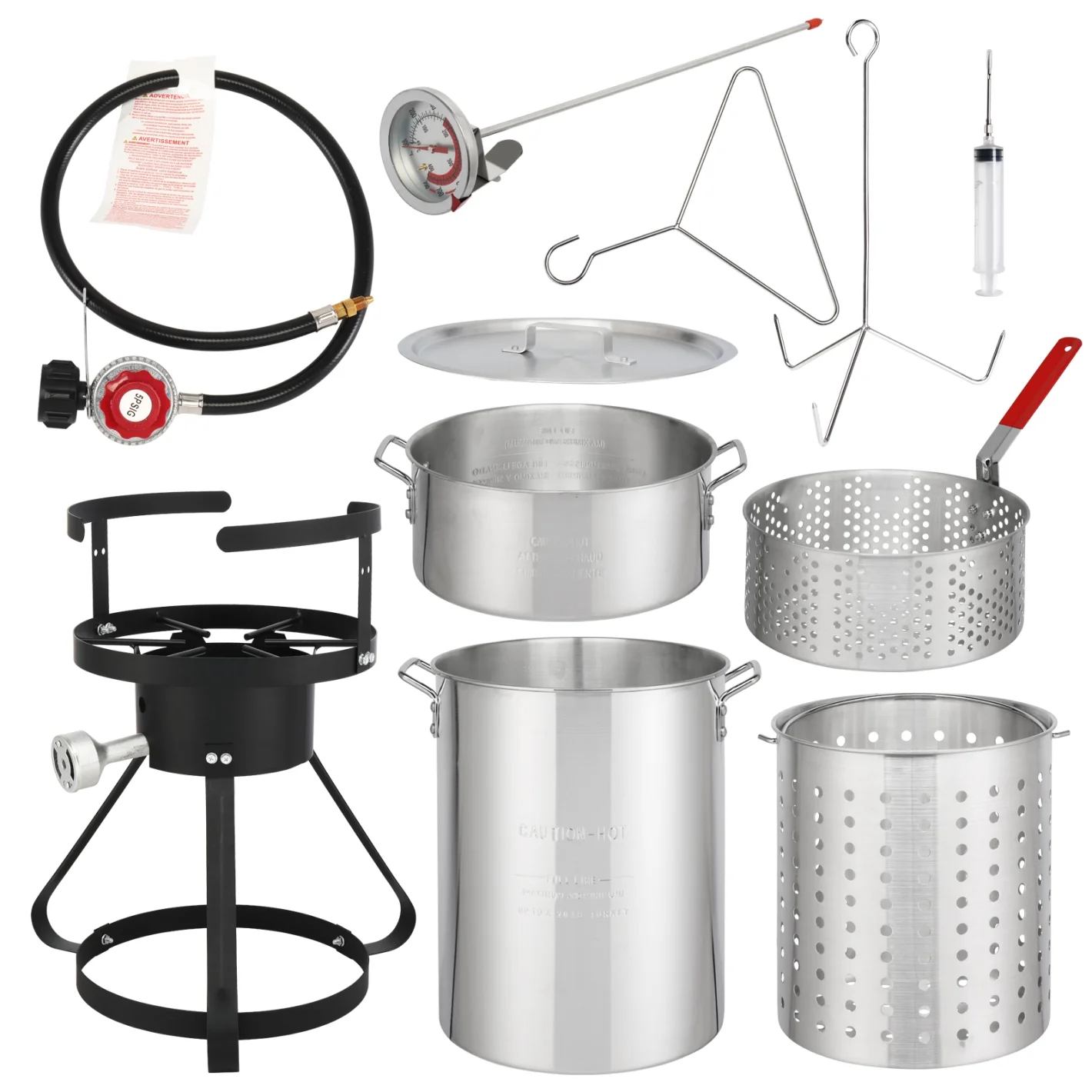 Turkey Fryer Kit, 30QT Aluminum Turkey Deep Fryer & 10QT Fish Fryer Kit w/Baskets & Stand, 54000 BTU Propane Burner, Temperature Gauge, Marinade Injector, Turkey Rack & Rack Lifter, for Outdoor Cooking
