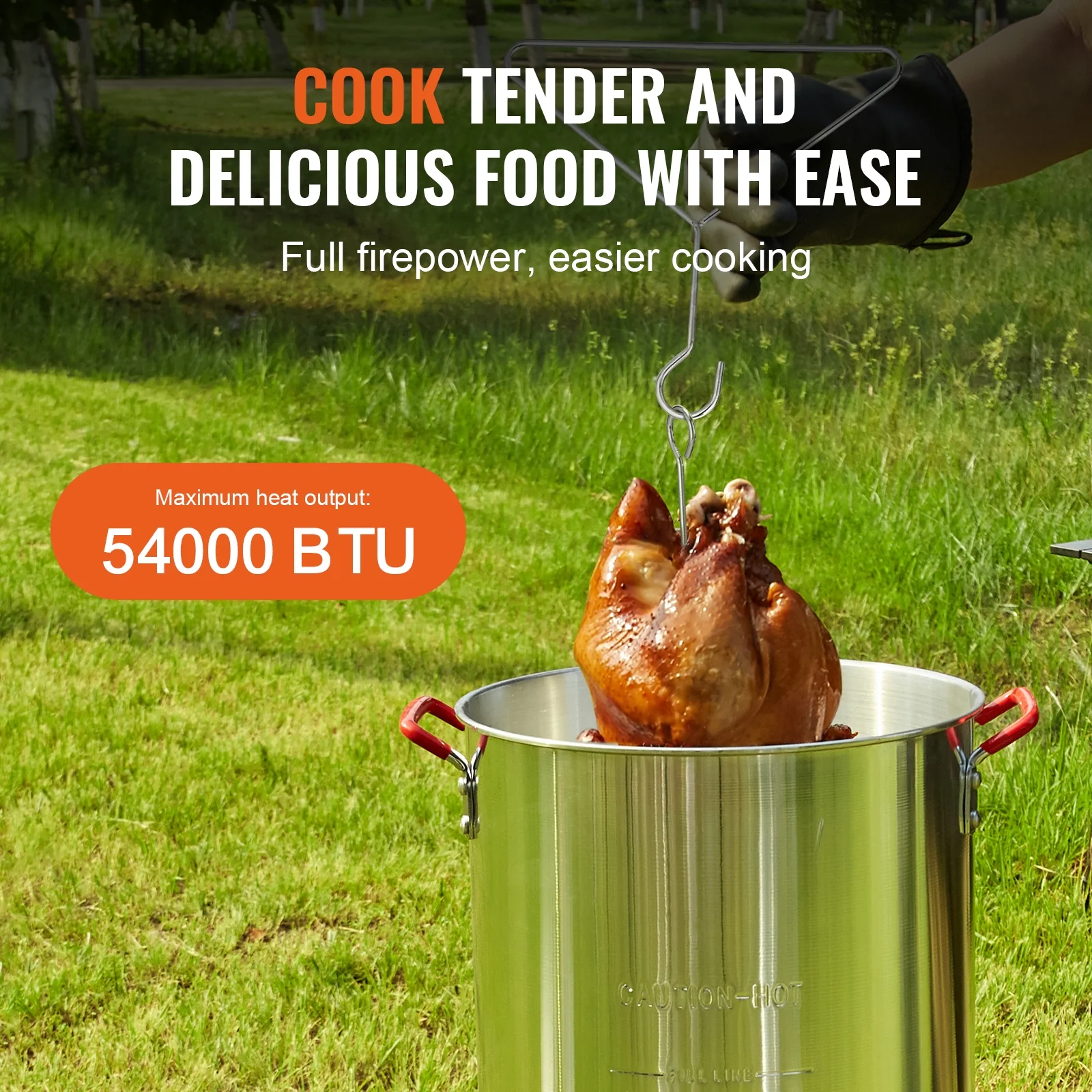 KFFKFF Deep Fryer for Turkey, Set of 30-qt Boiler Steamer Cooker, Outdoor Aluminum Pot for Seafood Frying, Propane Gas Boiler with 54,000 BTU Burner, Comes with Basket, Poultry Rack